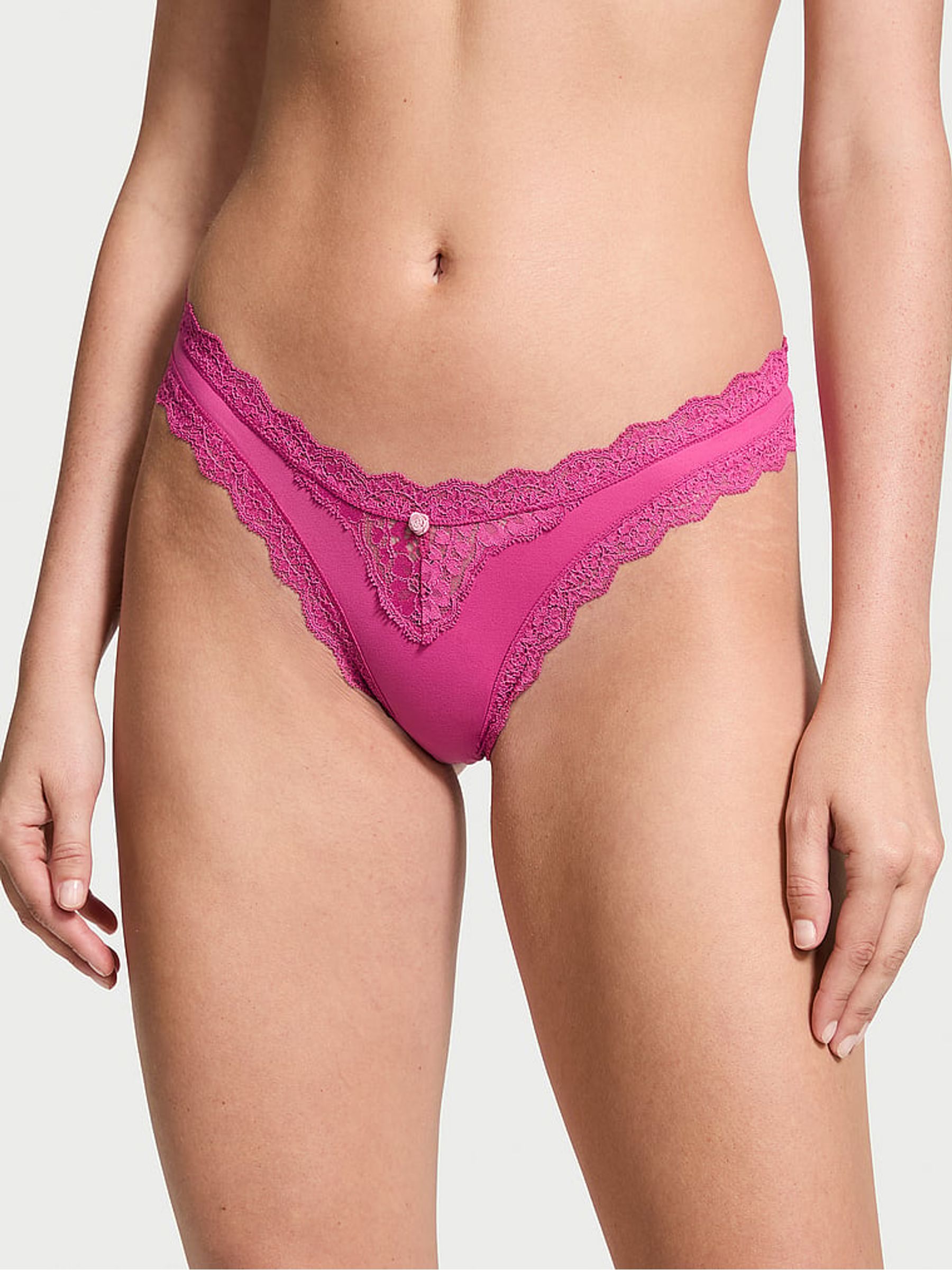 Luscious Rose Pink Lace Trim Brazilian Knickers - Image 1 of 1