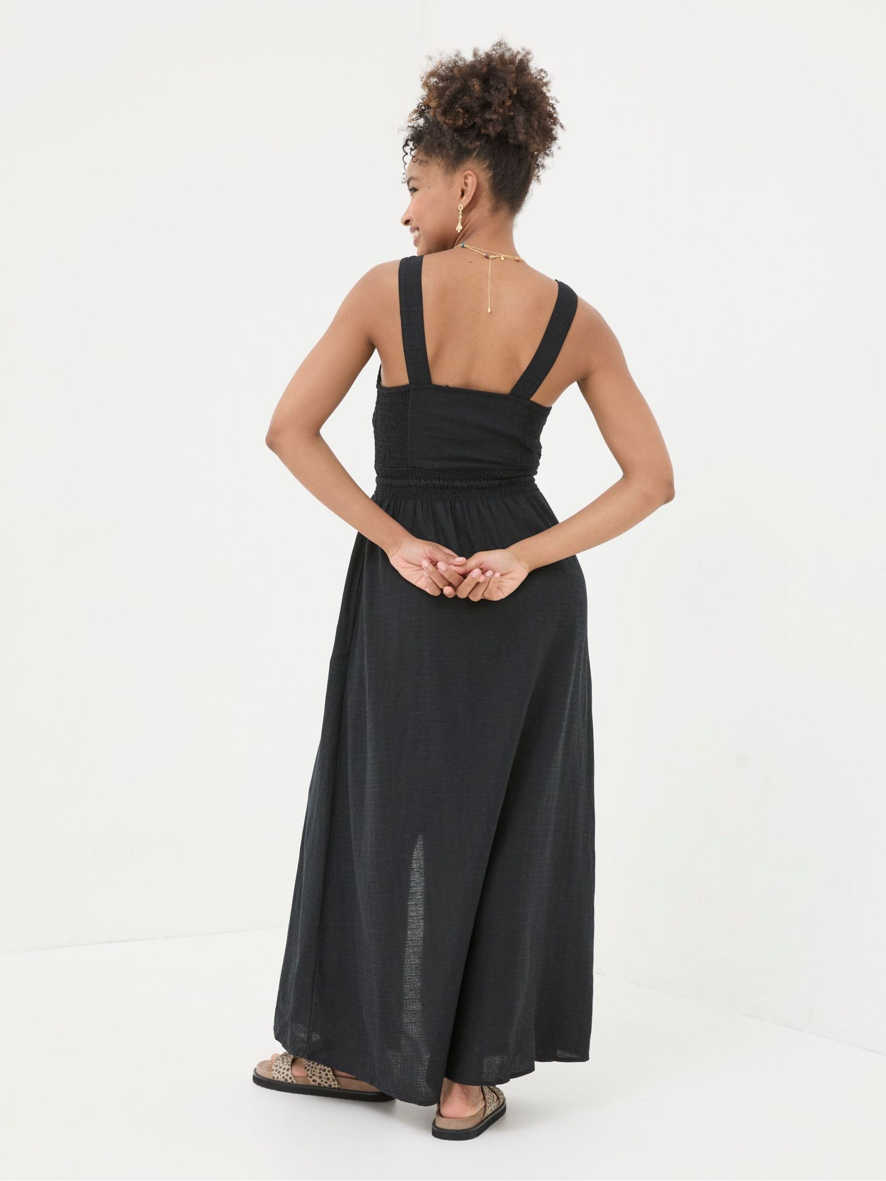 Carmen Black Maxi Dress With Linen - Image 2 of 6