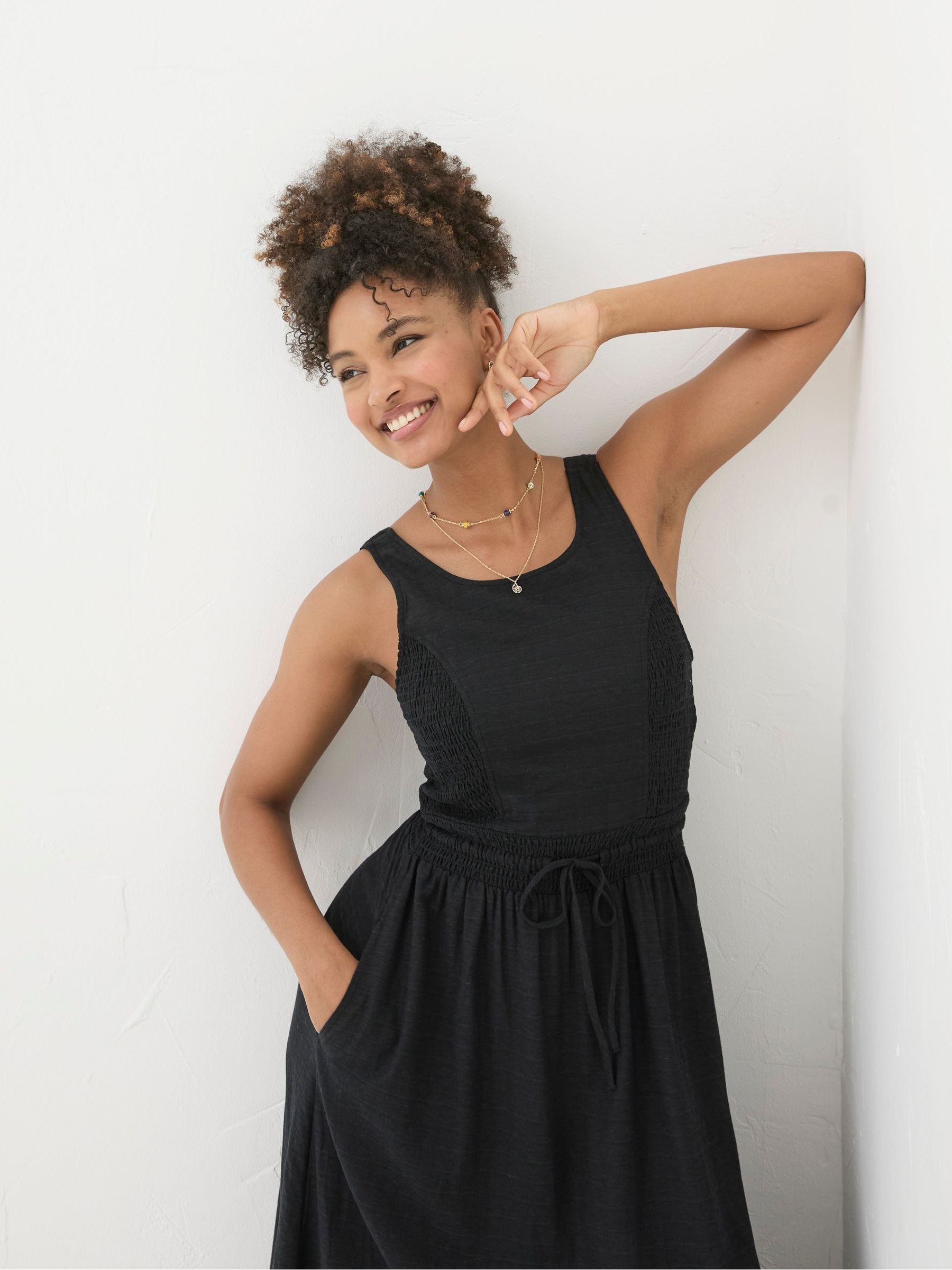 Carmen Black Maxi Dress With Linen - Image 5 of 6