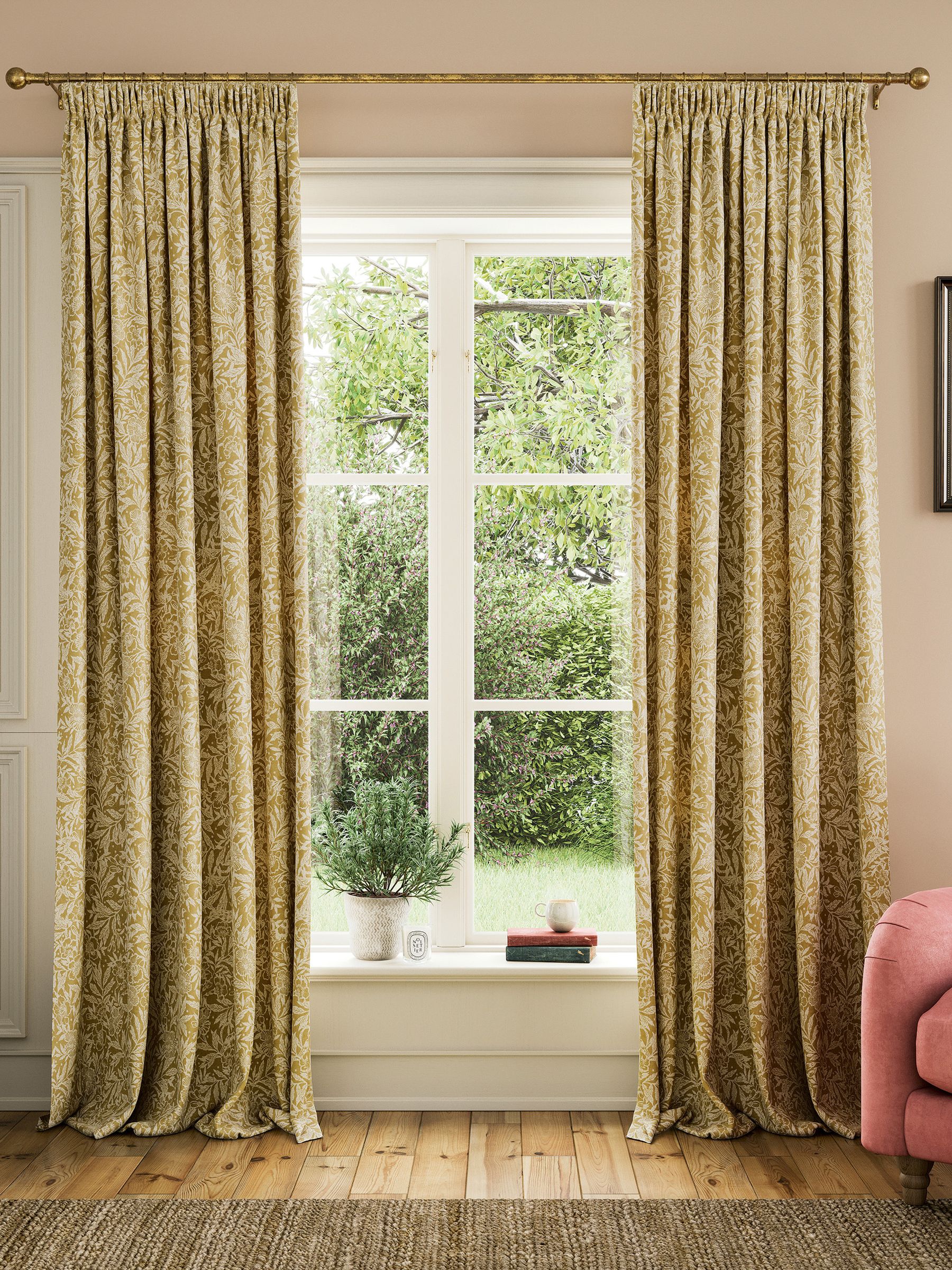 Gold Twilight Ditsy Lined Pencil Pleat Curtains - Image 1 of 3