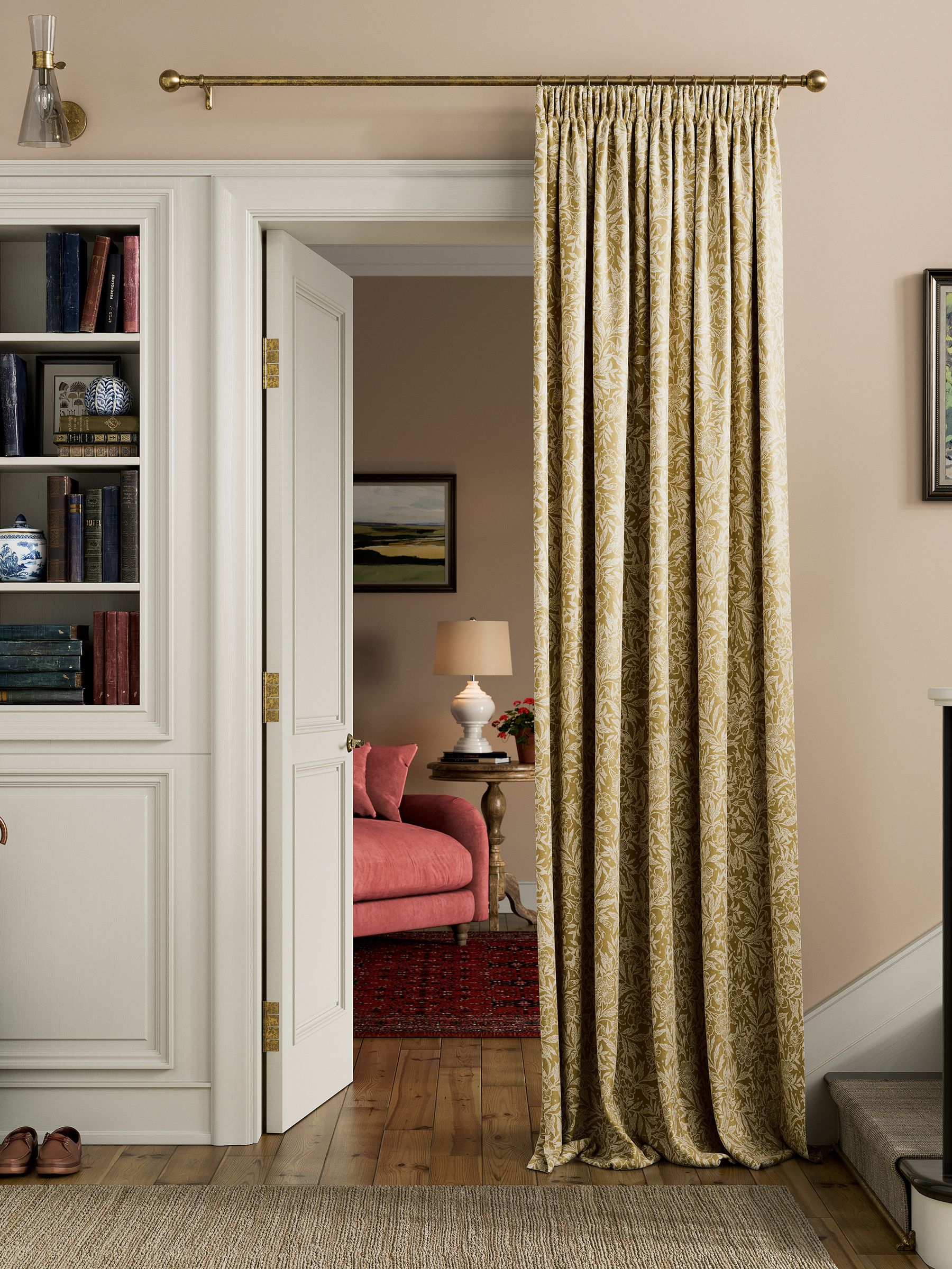 Gold Twilight Ditsy Lined Pencil Pleat Curtains - Image 2 of 3