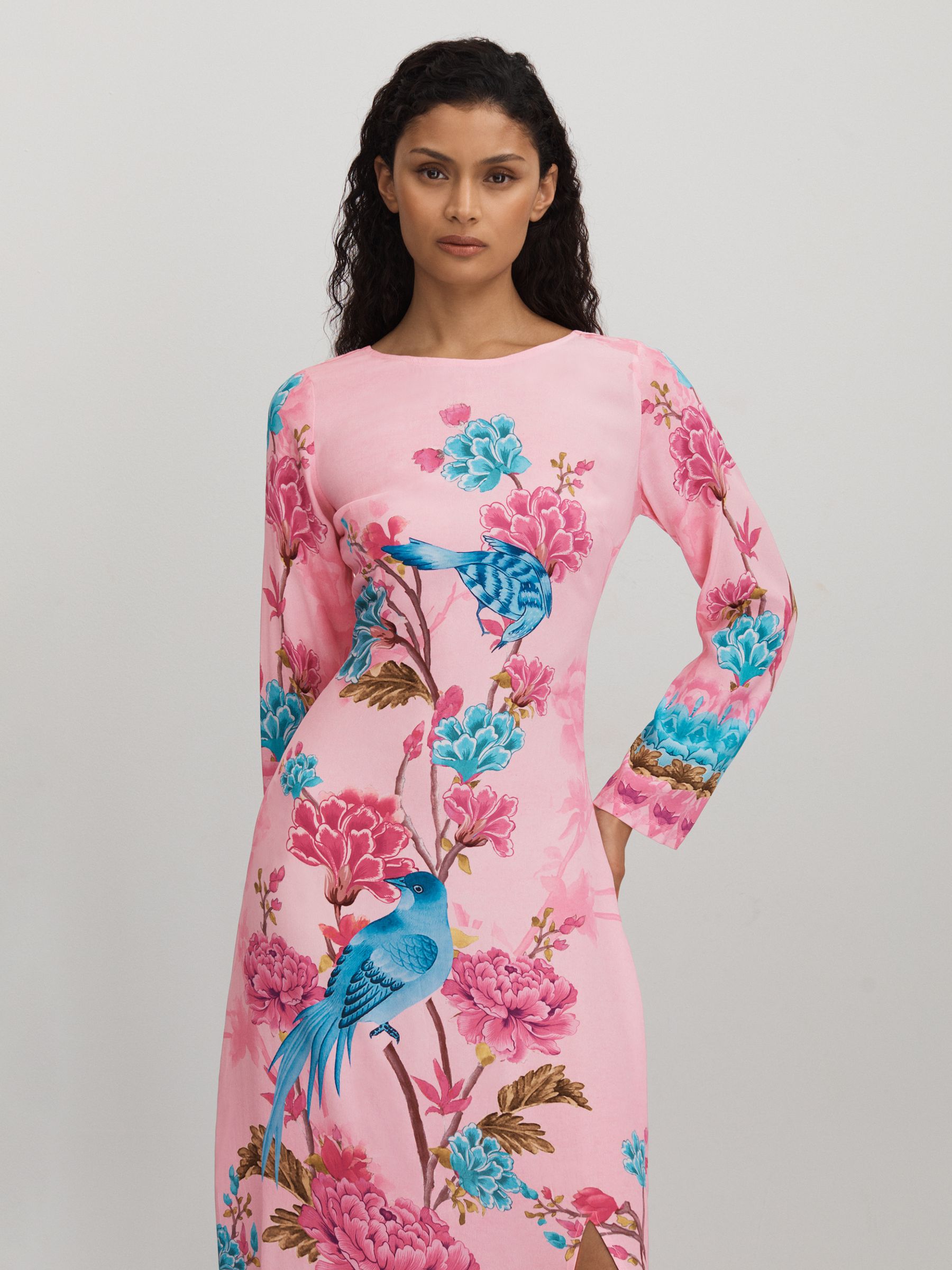 Raishma Silk Long Sleeve Maxi Dress in Pink - Image 3 of 5