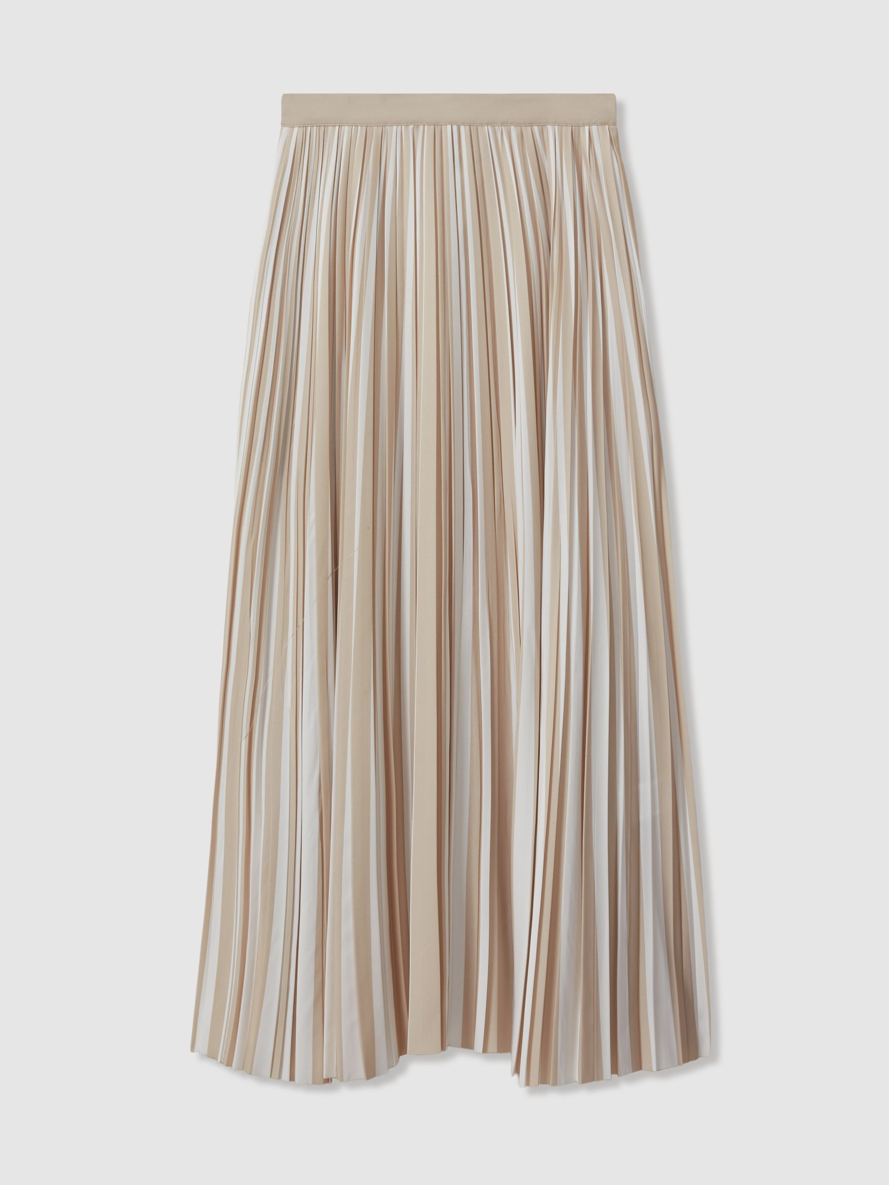 Striped Pleated Midi Skirt in Neutral - Image 2 of 6
