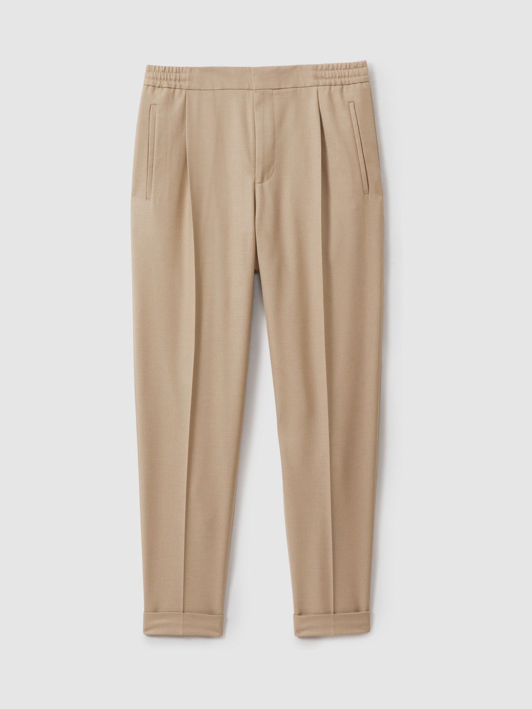 Relaxed Drawstring Trousers with Turn-Ups in Soft Camel Brown - Image 2 of 6