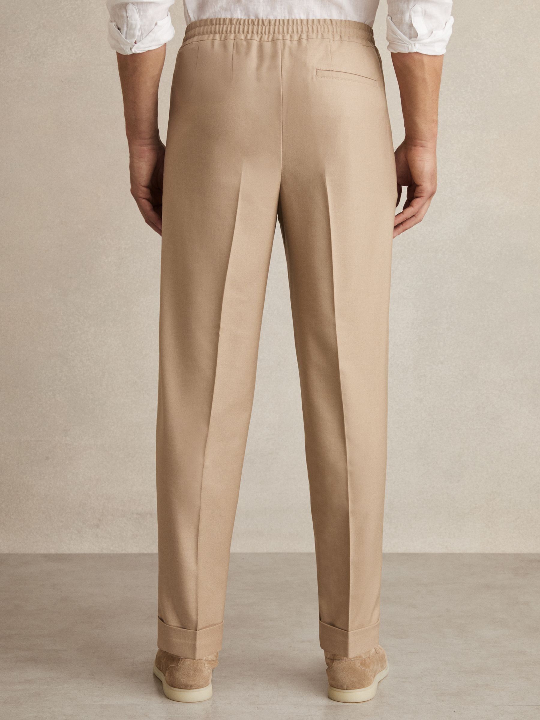 Relaxed Drawstring Trousers with Turn-Ups in Soft Camel Brown - Image 5 of 6