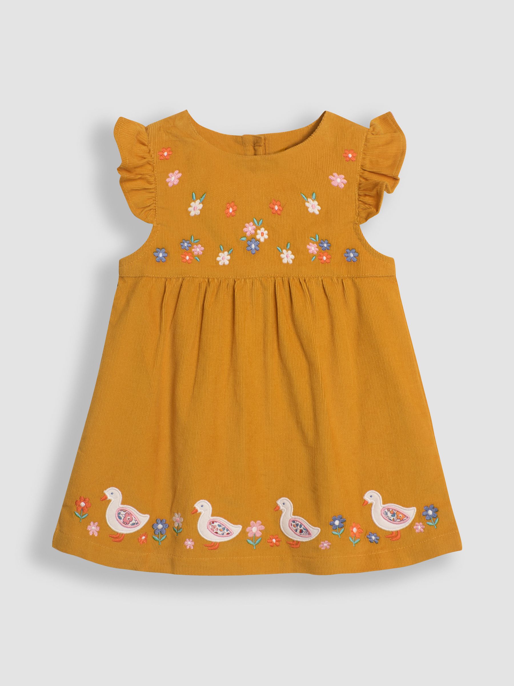 Mustard Yellow Duck Cord Embroidered Baby Dress & Body Set - Image 2 of 6