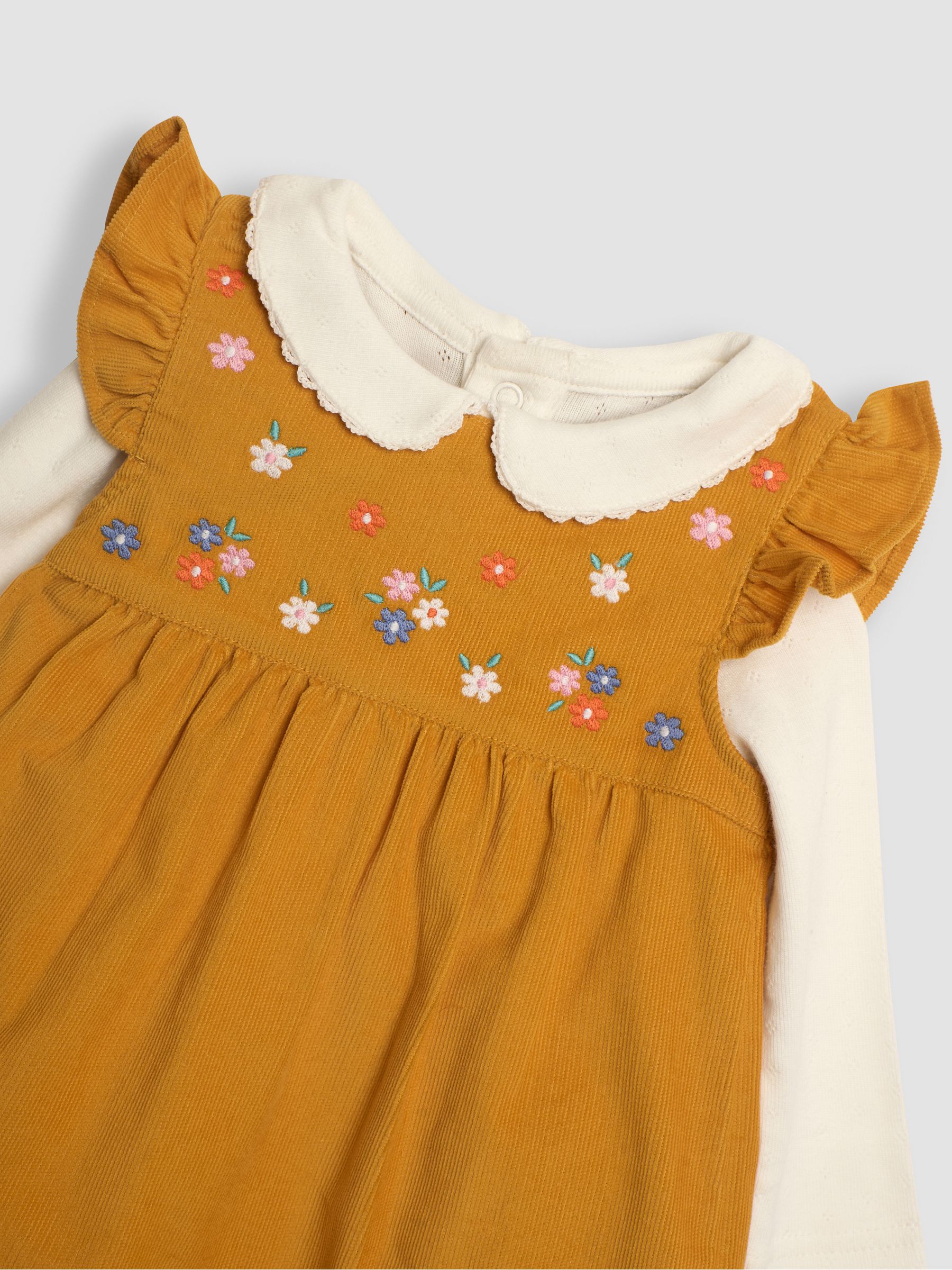 Mustard Yellow Duck Cord Embroidered Baby Dress & Body Set - Image 6 of 6