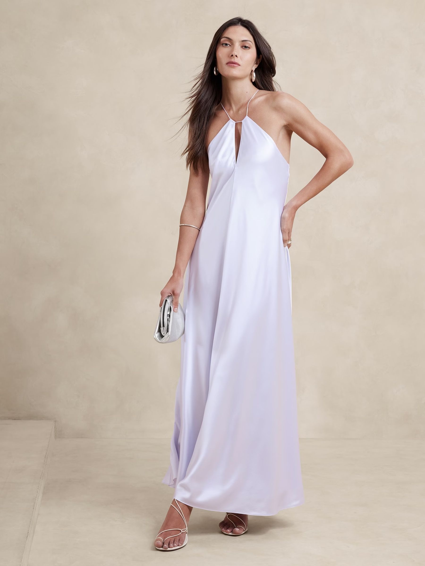 Banana Republic White Silk Halter Maxi Dress - Image 1 of 4