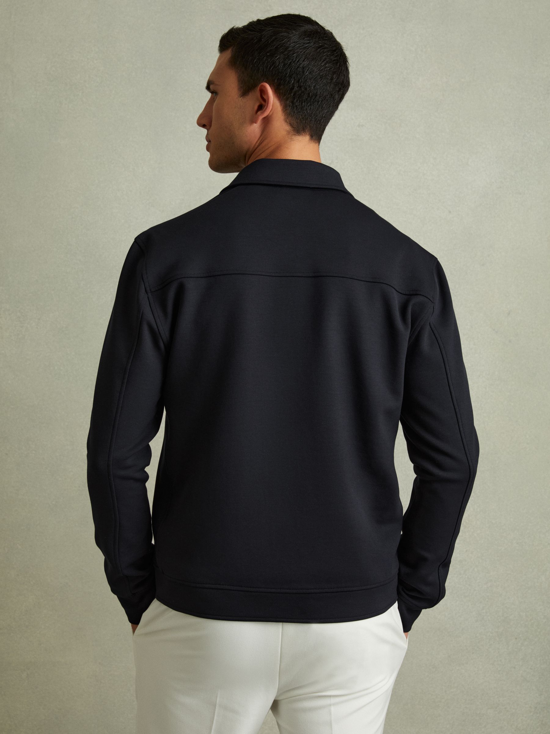Interlock Jersey Zip-Through Overshirt in Navy Blue - Image 4 of 5