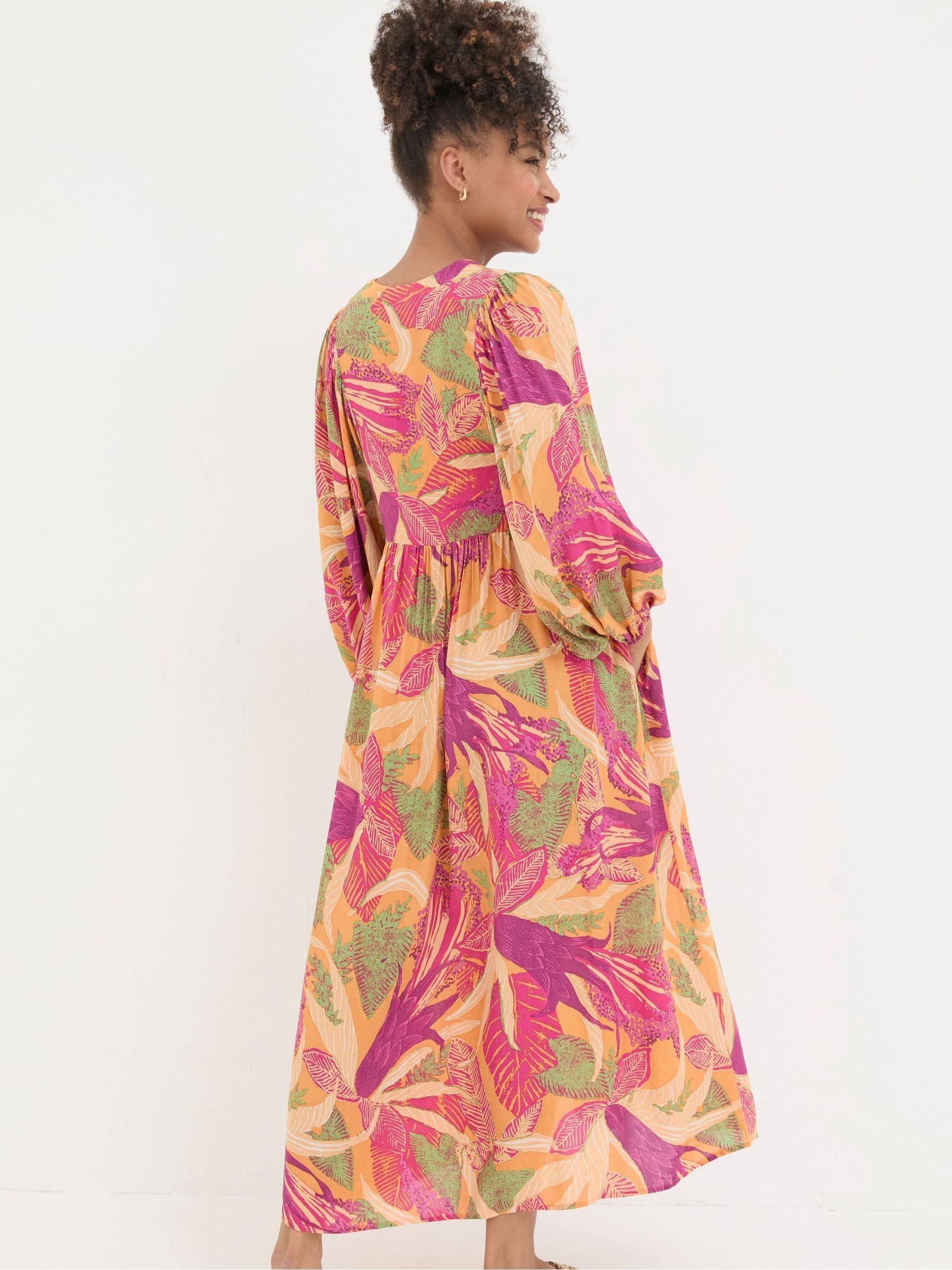 Jocelyn Orange Tropical Floral Midi Dress - Image 2 of 7