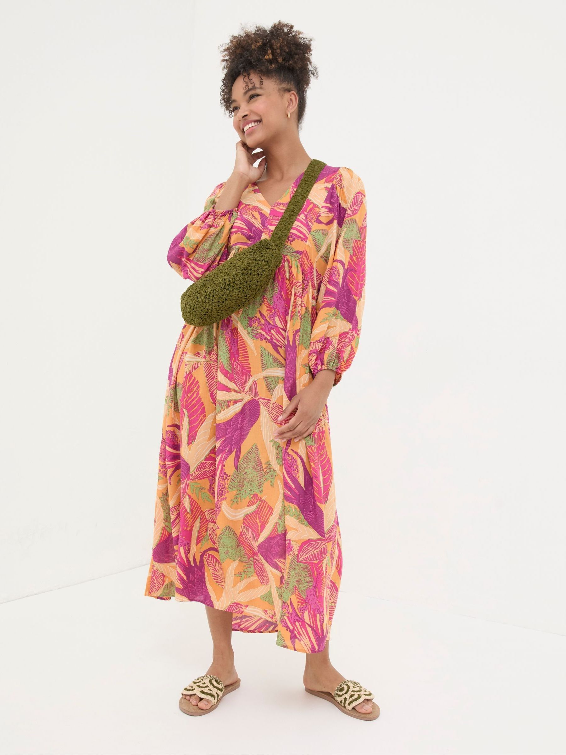 Jocelyn Orange Tropical Floral Midi Dress - Image 3 of 7