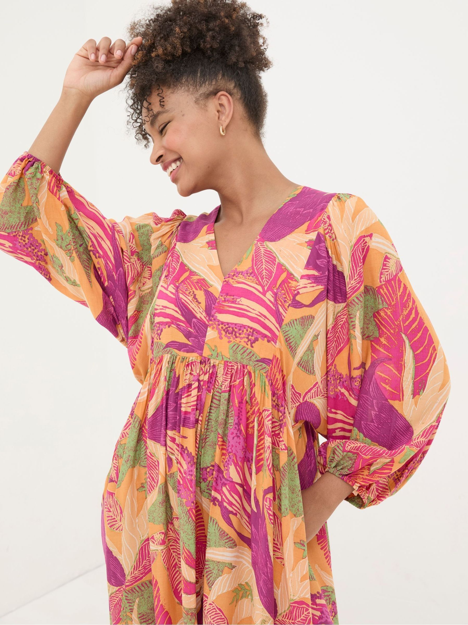 Jocelyn Orange Tropical Floral Midi Dress - Image 4 of 7