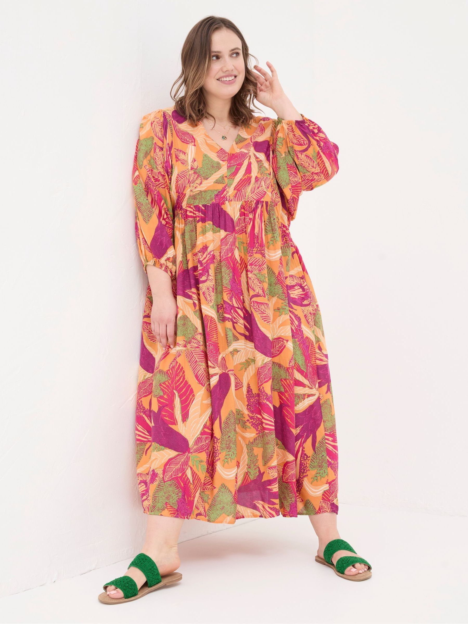 Jocelyn Orange Tropical Floral Midi Dress - Image 5 of 7