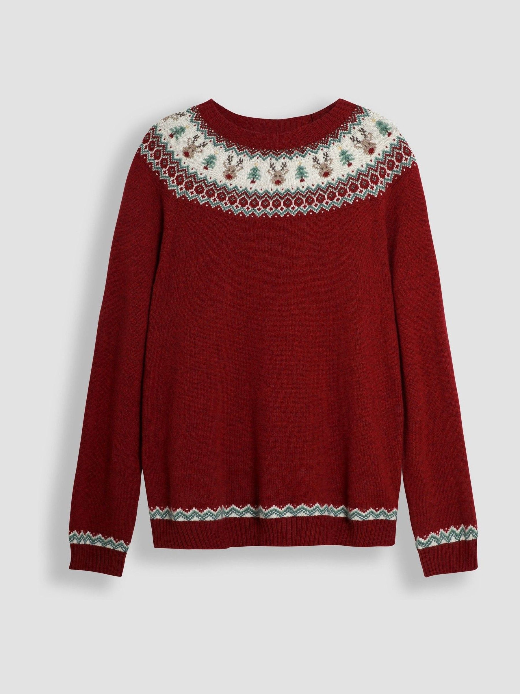 Red Men's Reindeer Fair Isle Pattern Jumper - Image 2 of 4