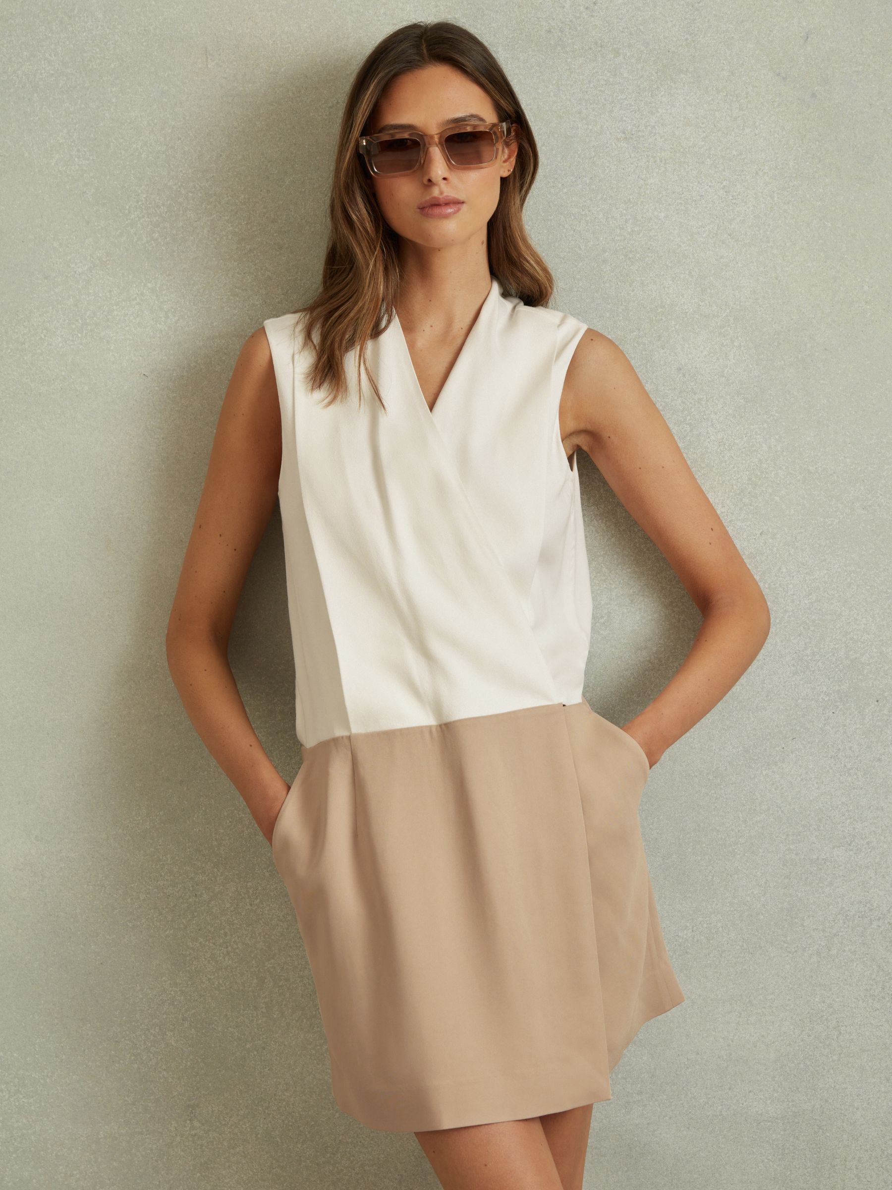 Wrap-Front Shift Dress in Nude/Ivory - Image 3 of 6