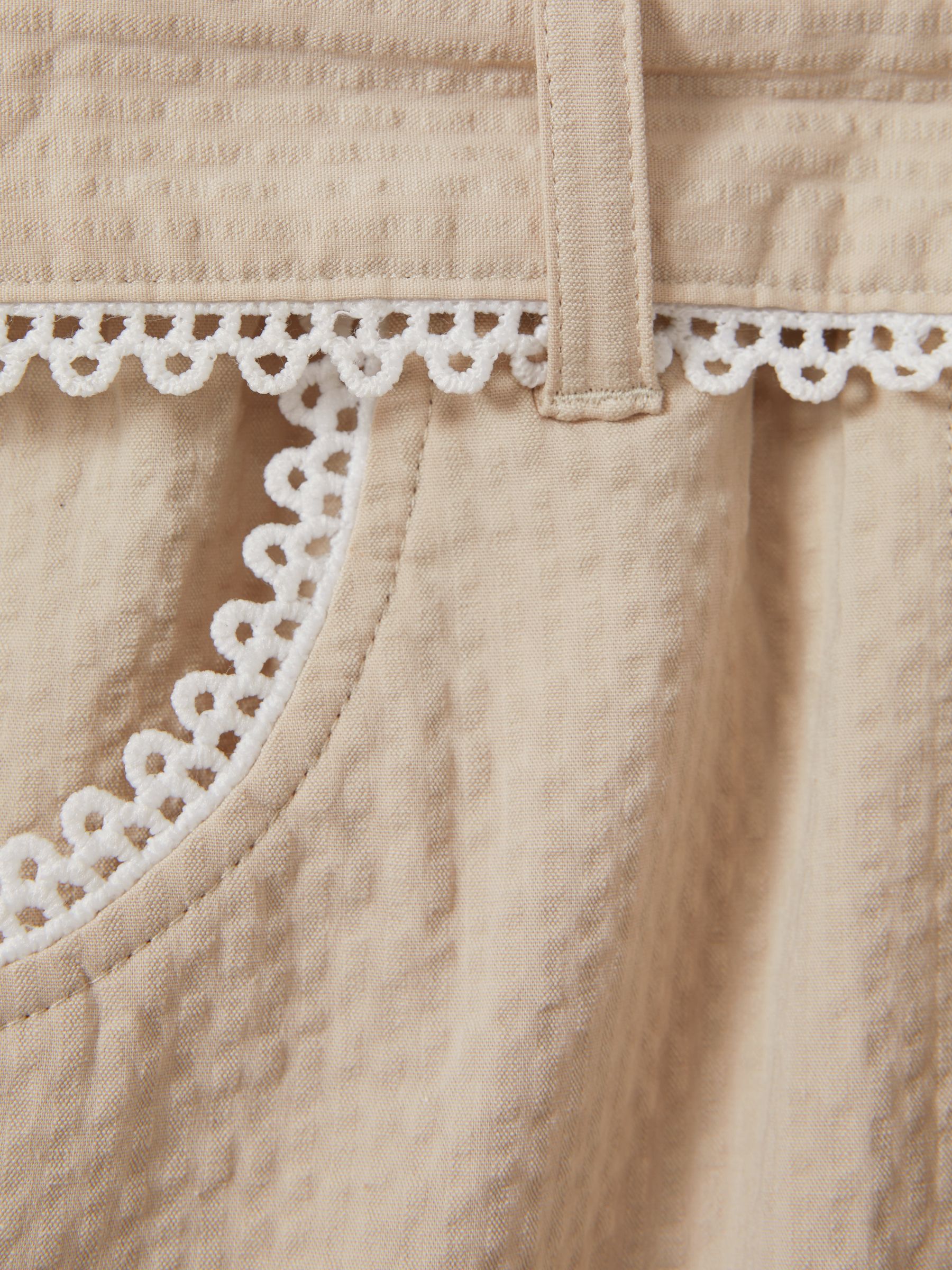 4-9 yrs Textured Lace Trim Trousers in Cream - Image 4 of 4