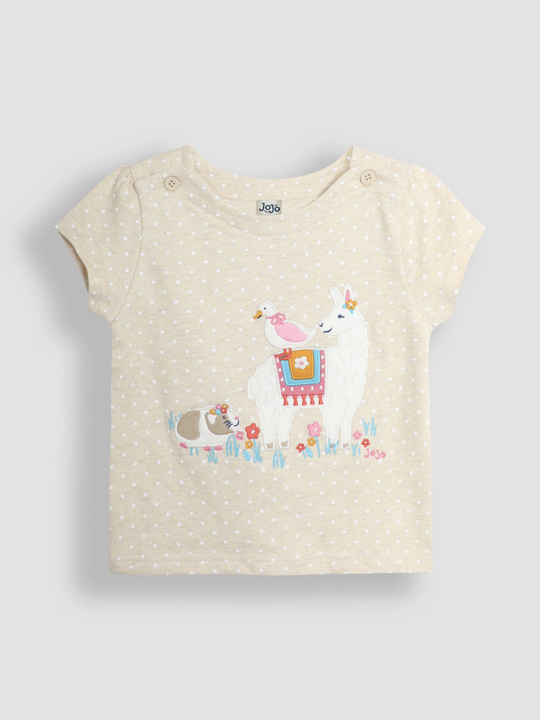 Natural Llama Print Appliqué 100% Cotton T-Shirt - Image 1 of 3