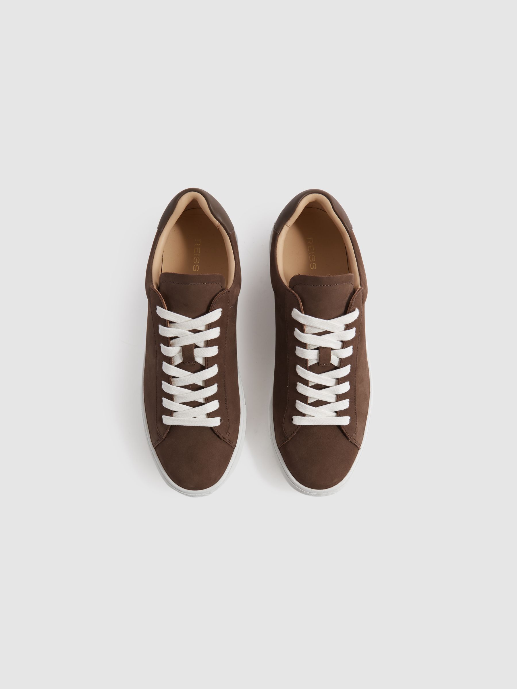 Nubuck Leather Low Top Trainers in Mid Brown - Image 3 of 5