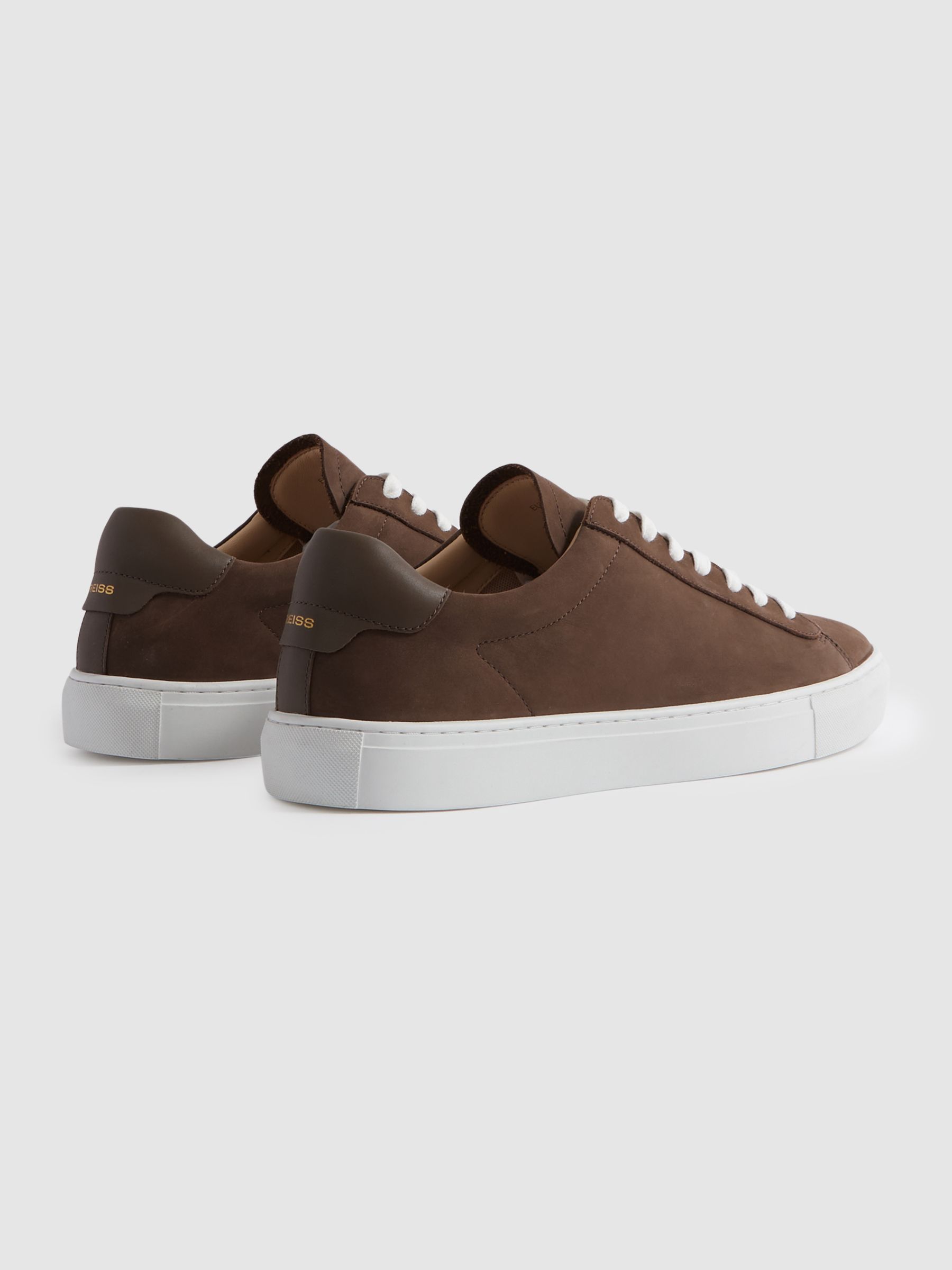 Nubuck Leather Low Top Trainers in Mid Brown - Image 4 of 5