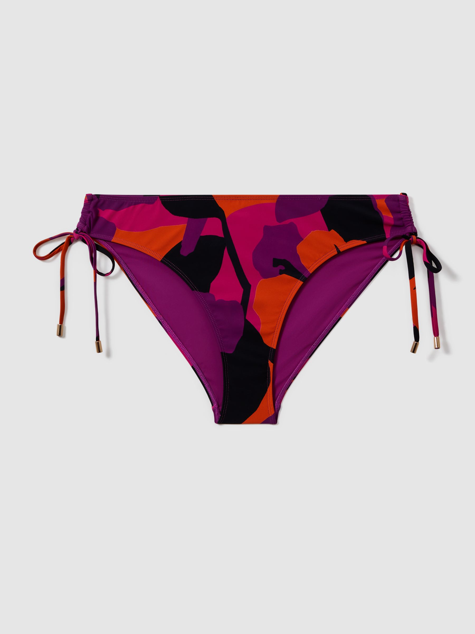 Florere Printed Ruched Bikini Bottoms in Pink/Orange - Image 2 of 4