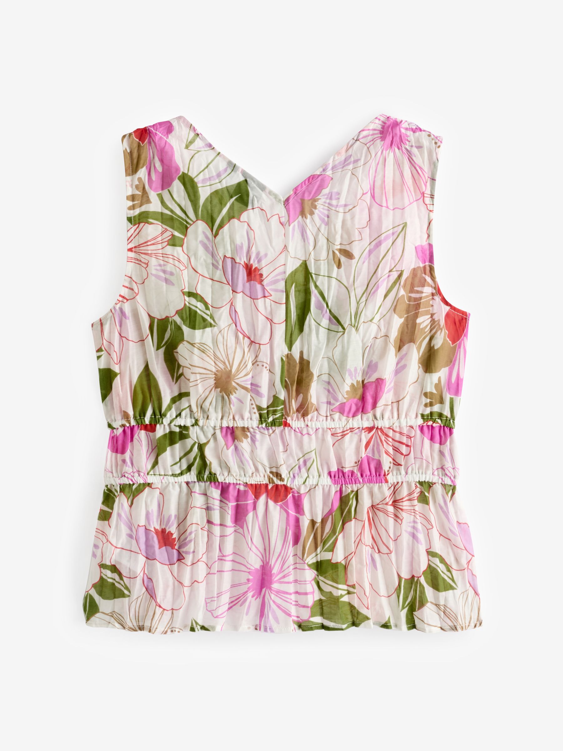 Green Pleated V Neck Cinched Sleeveless Top - Image 2 of 4