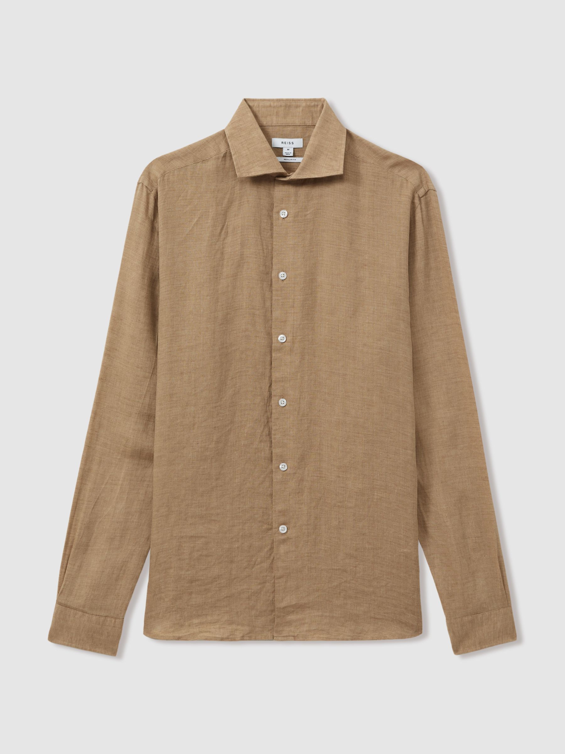 Linen Button-Through Shirt in Camel - Image 2 of 5