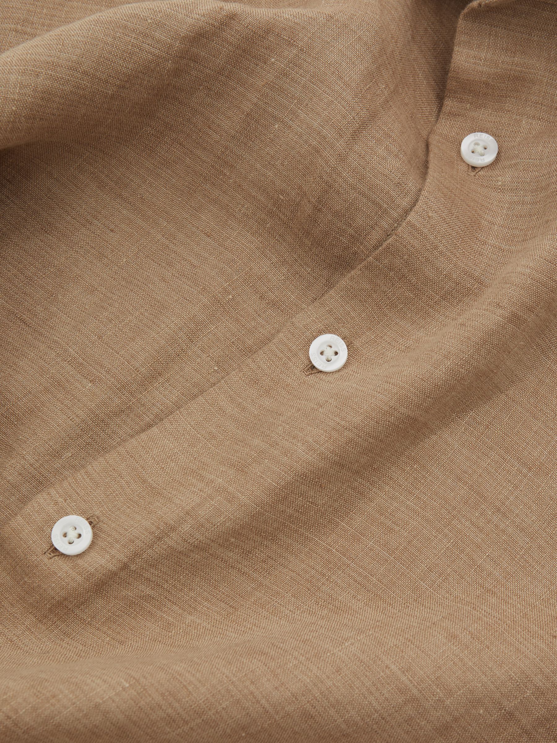 Reiss Linen Button-Through Shirt in Camel | REISS