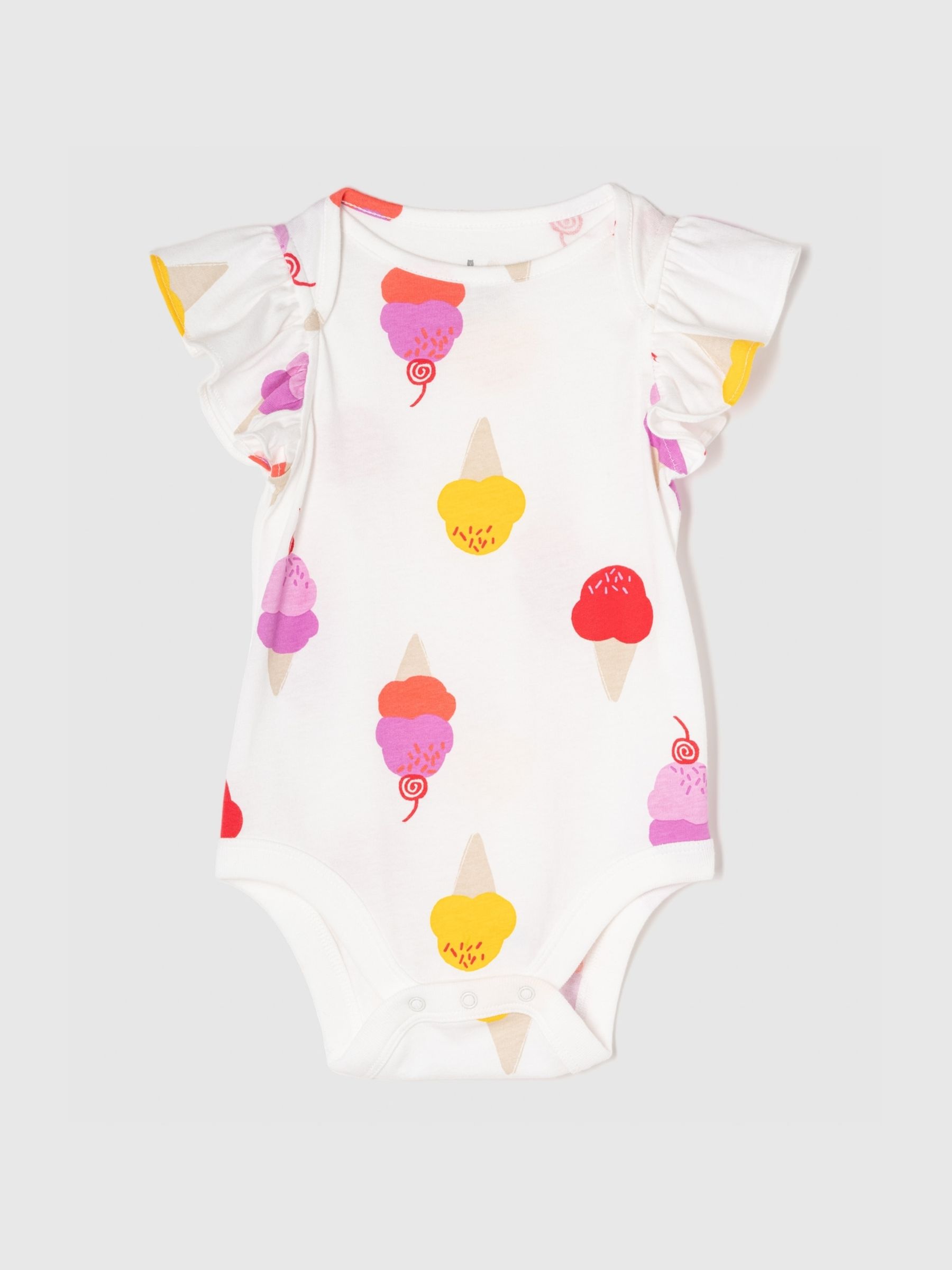 White Ice Cream Cotton Short Flutter Sleeve Print Baby Bodysuit (Newborn-24mths) - Image 1 of 2
