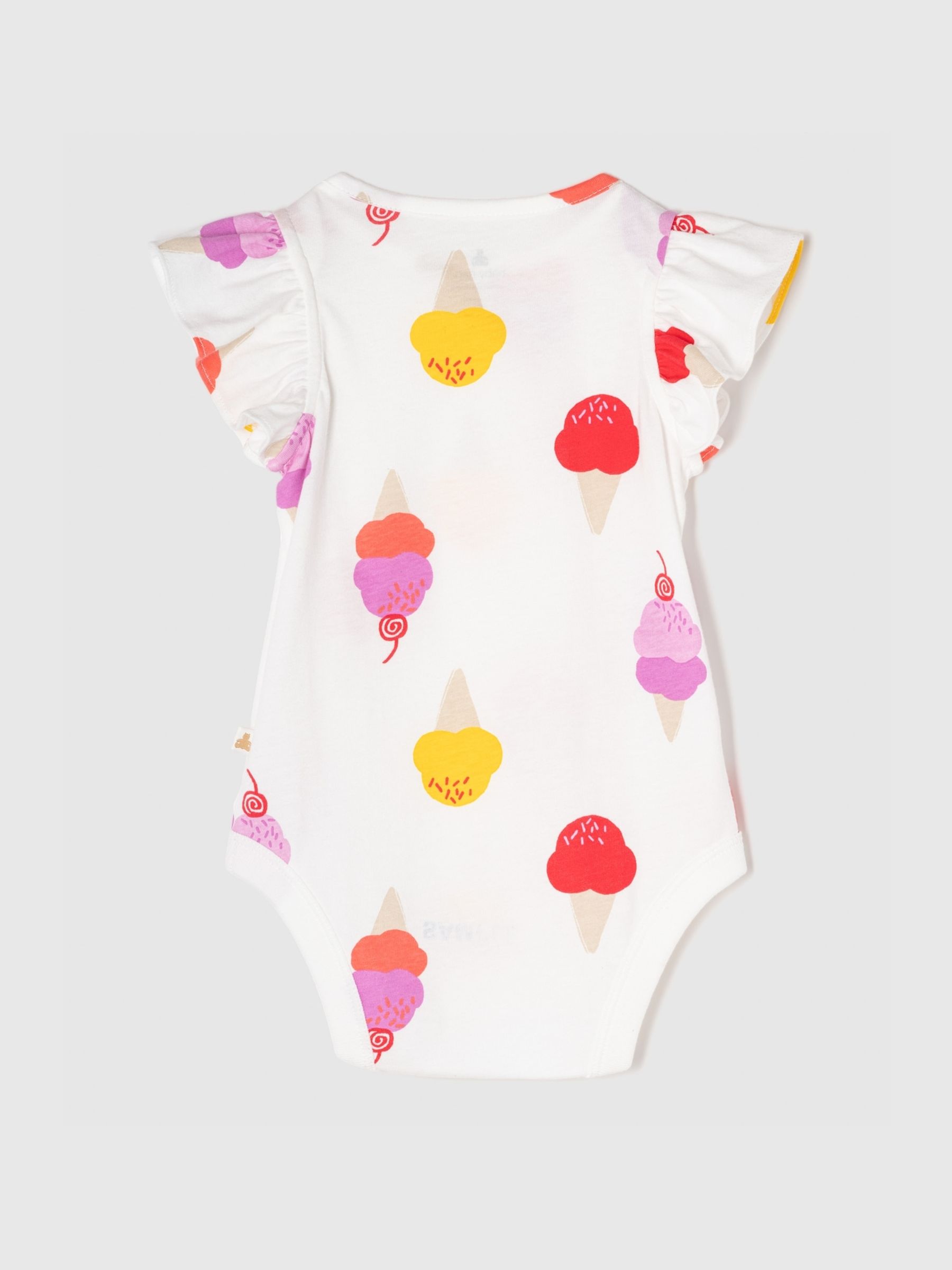 White Ice Cream Cotton Short Flutter Sleeve Print Baby Bodysuit (Newborn-24mths) - Image 2 of 2