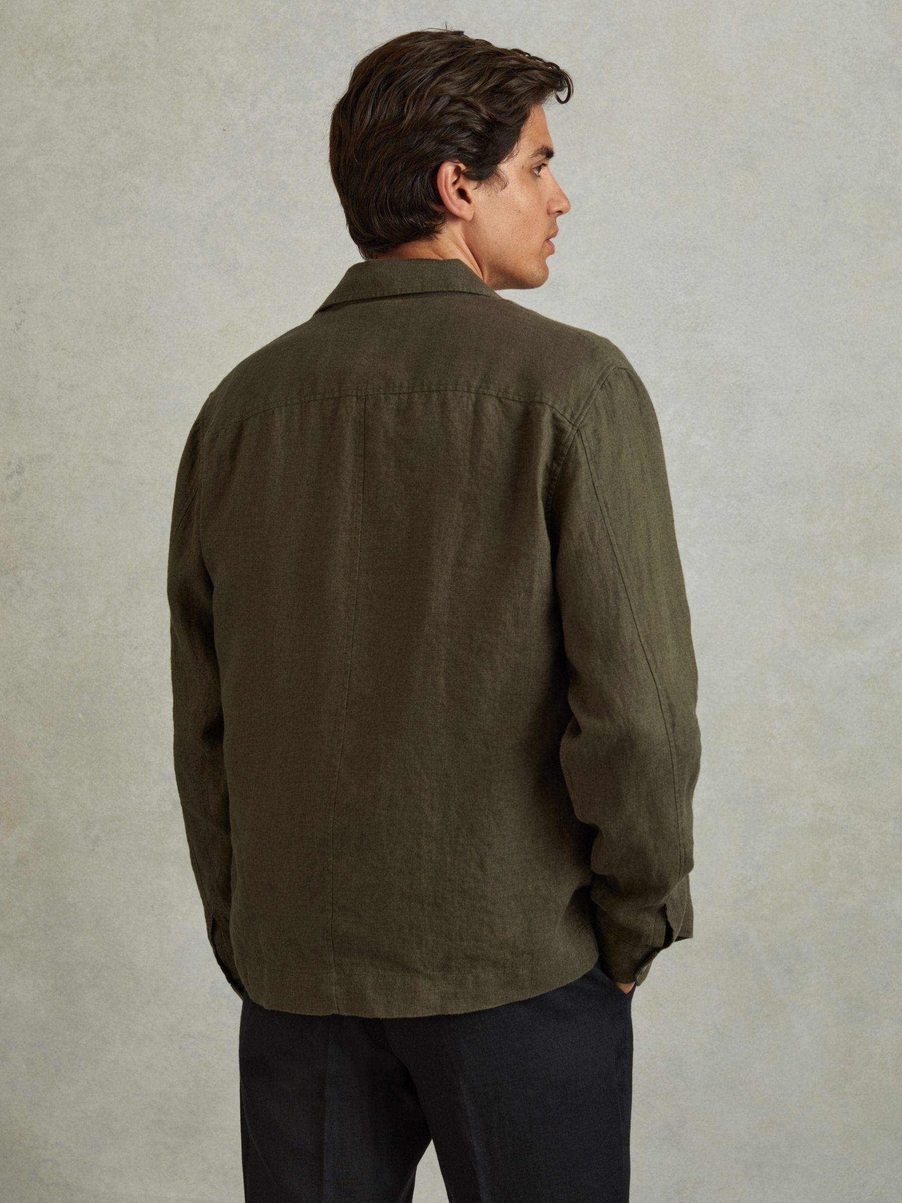 100% Linen Overshirt in Khaki - Image 3 of 5