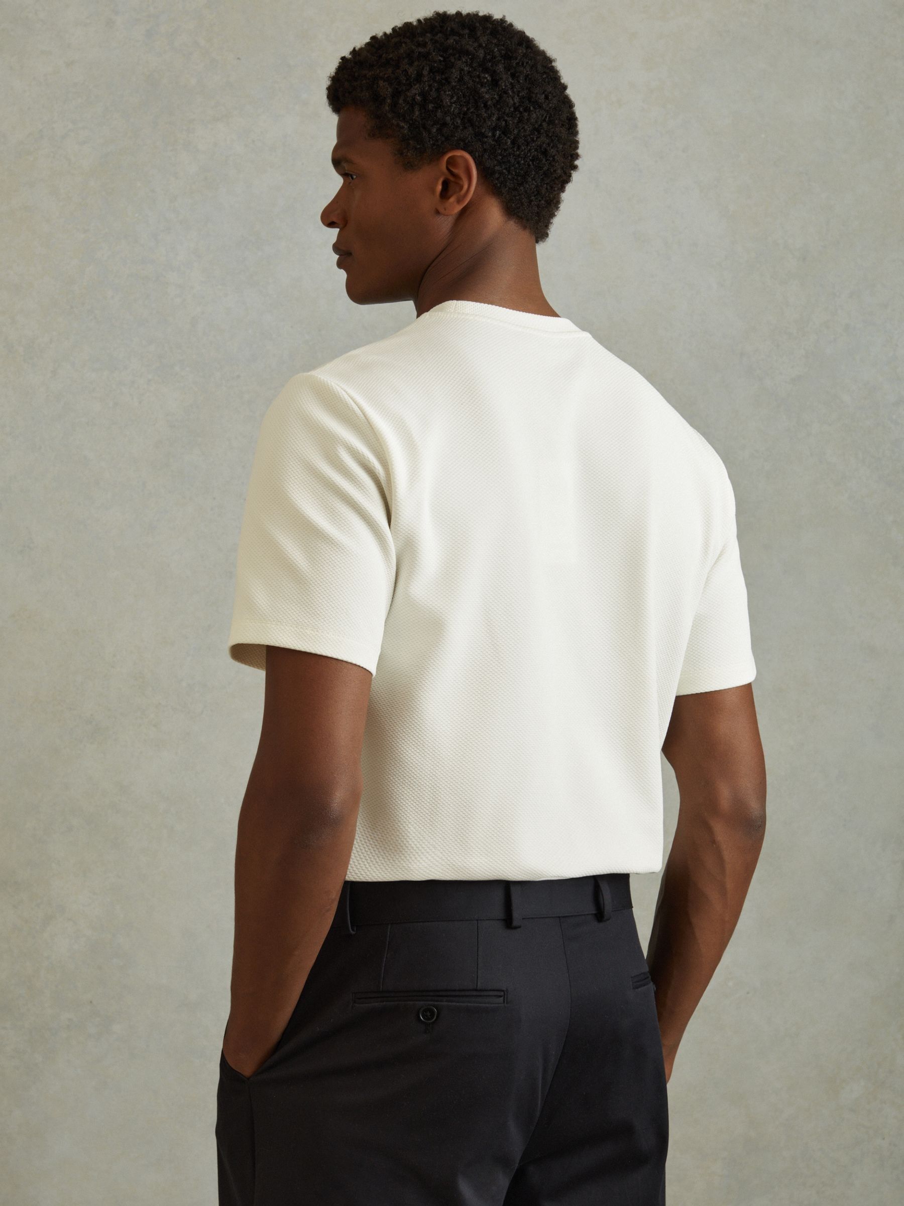 Textured Crew-Neck T-Shirt in Off White - image 4