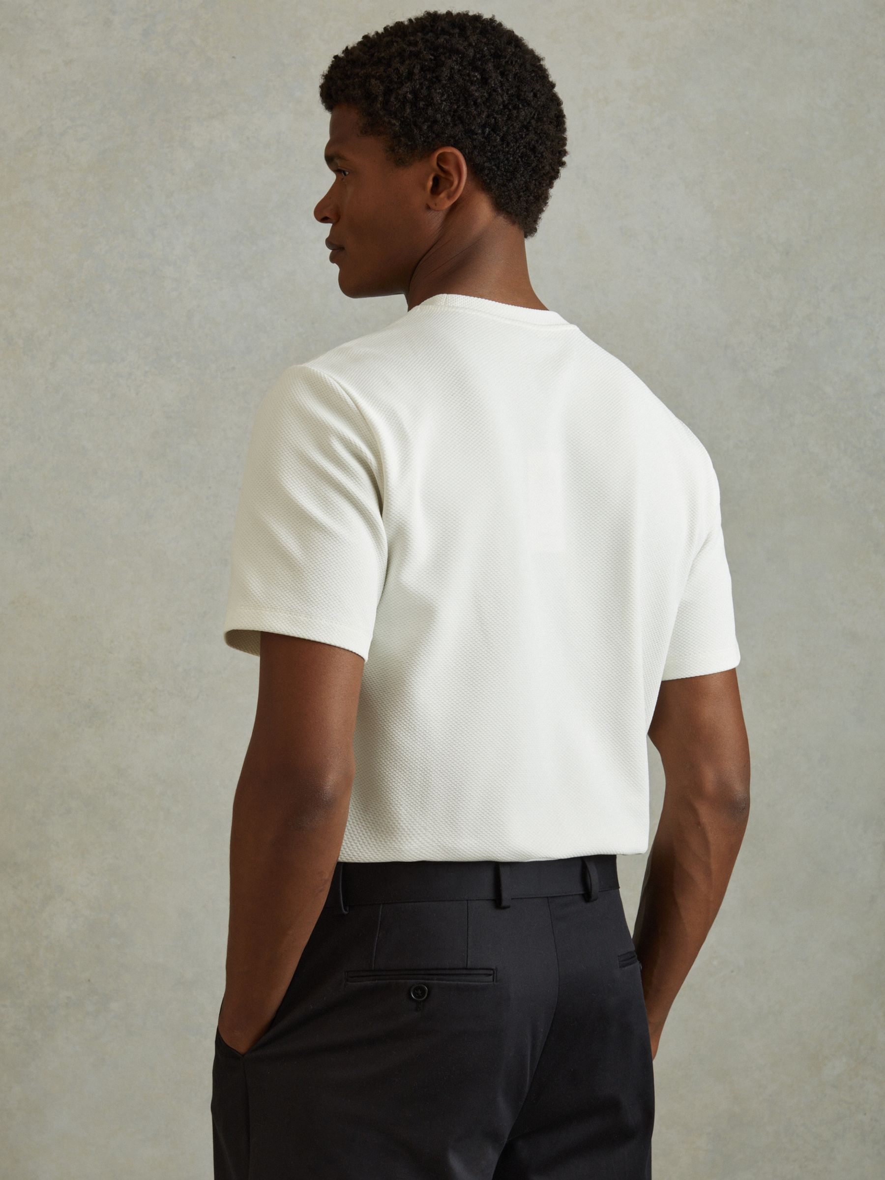 Textured Crew-Neck T-Shirt in Off White - Image 4 of 5