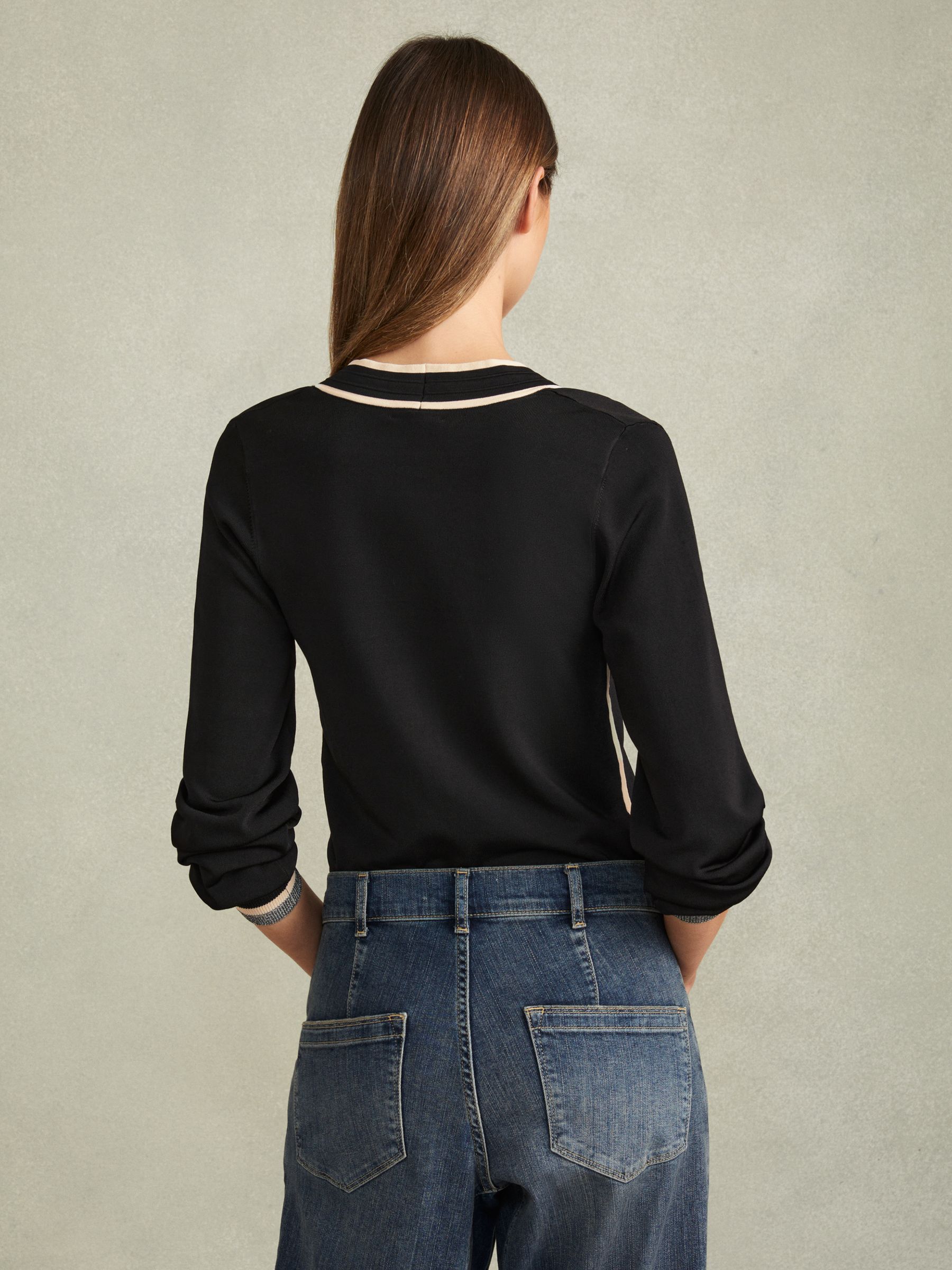 Faith Black/Cream Contrast Trim V-Neck Jumper - Image 4 of 5