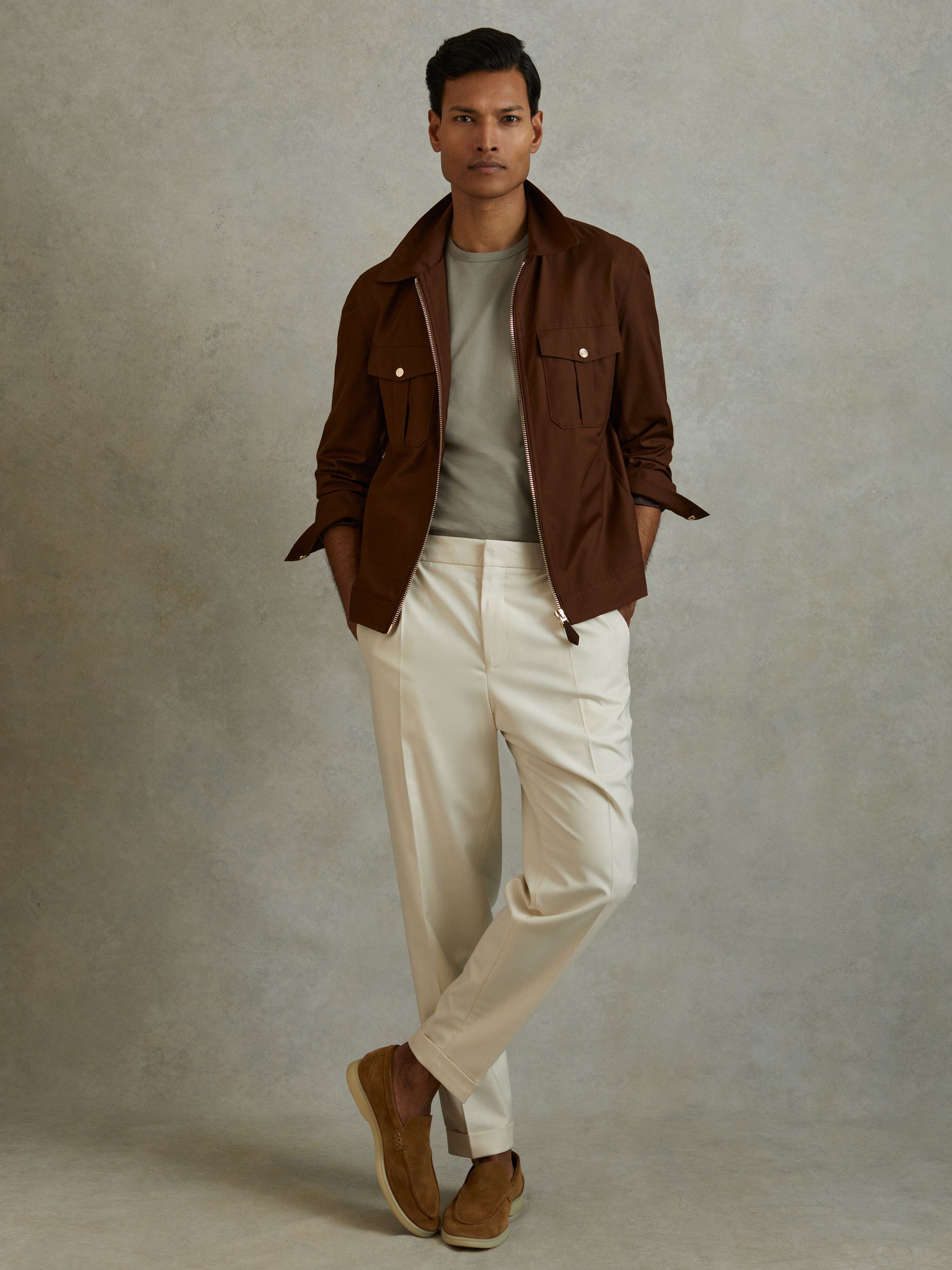 Mercerised Cotton Crew Neck T-Shirt in Vetiver - Image 3 of 5