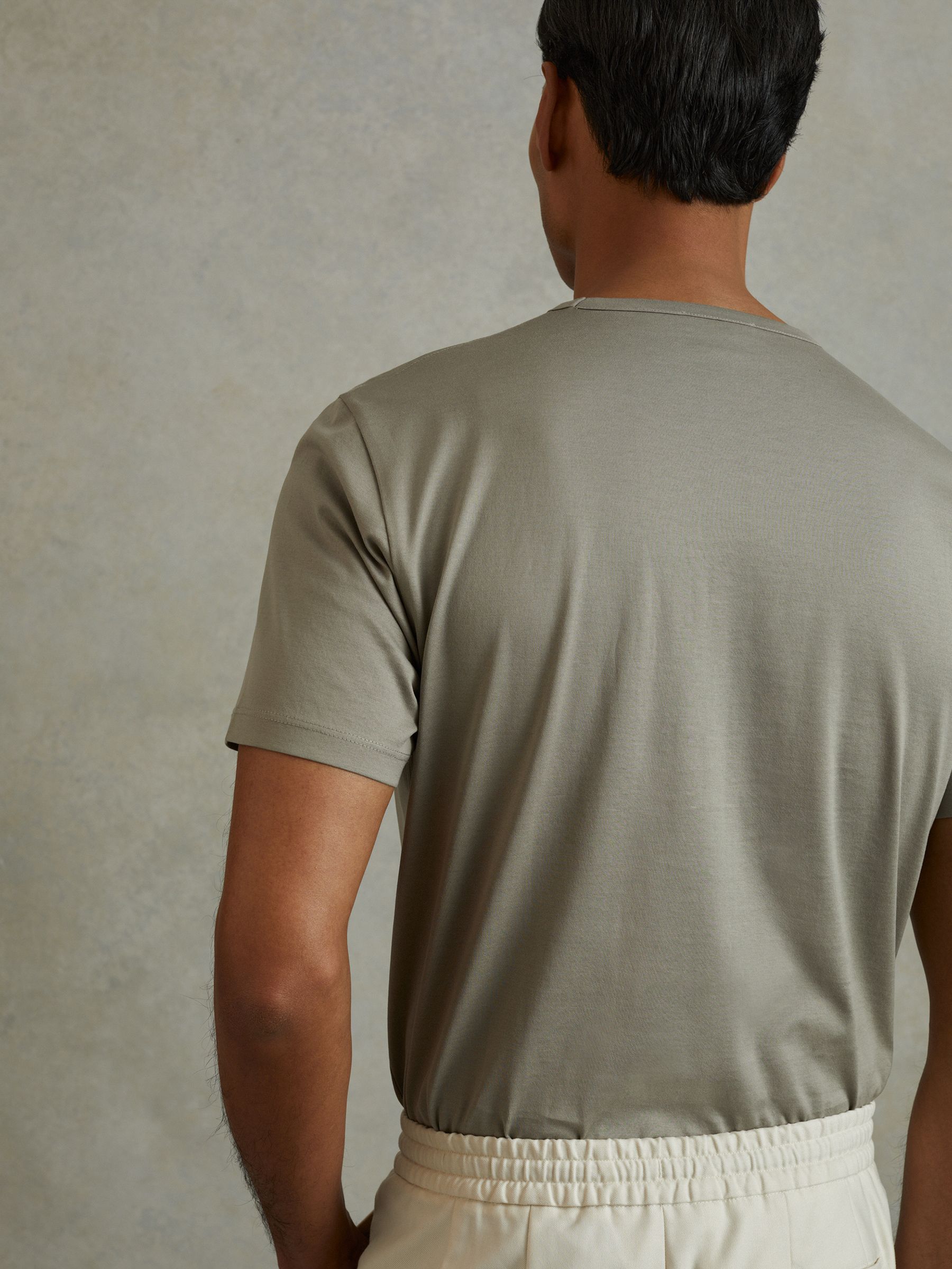 Mercerised Cotton Crew Neck T-Shirt in Vetiver - Image 4 of 5