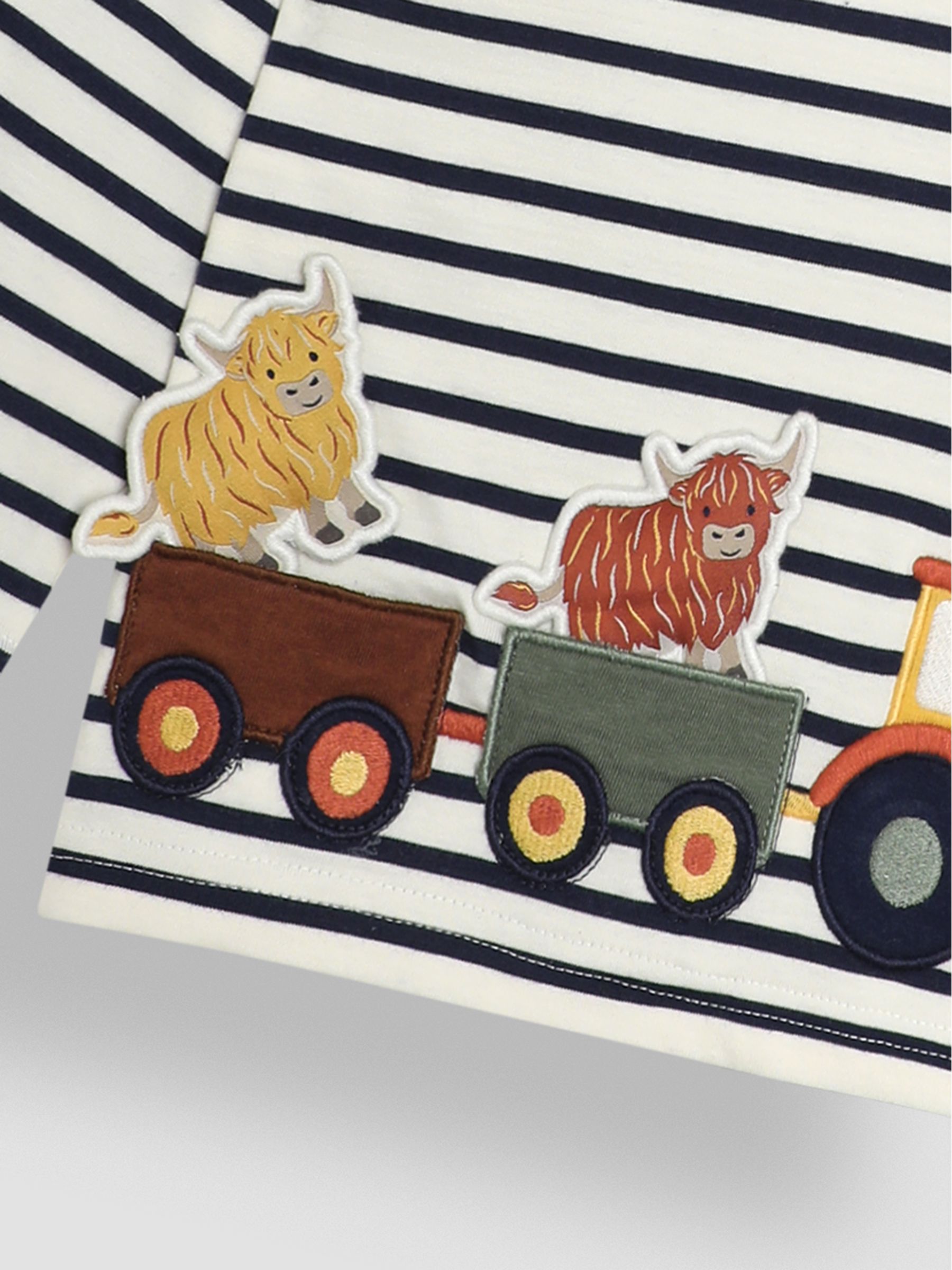 Ecru Navy Stripe Tractor & Highland Cow Applique Top - Image 3 of 3