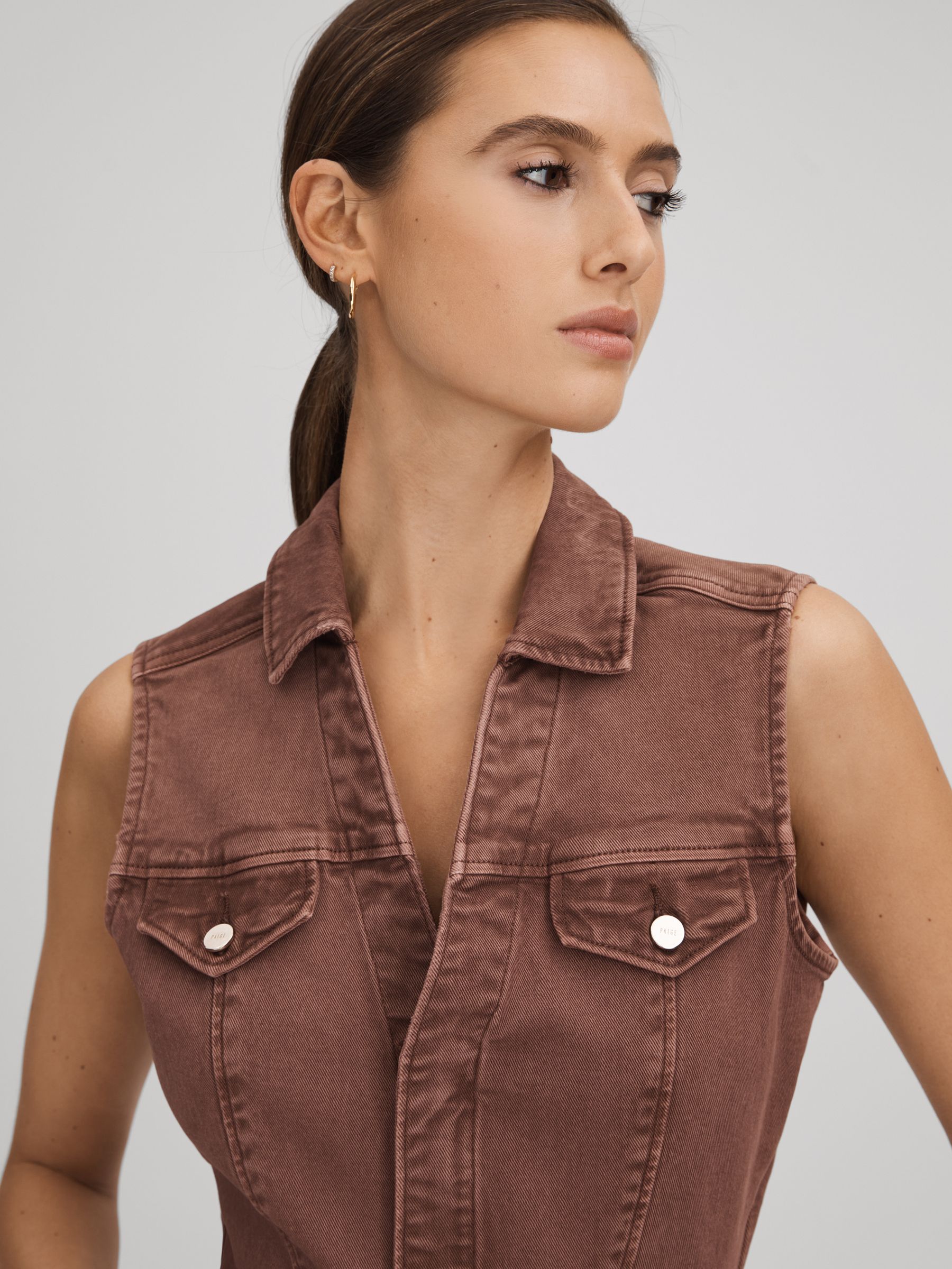 Denim Mini Dress in Vintage Brown - image 4