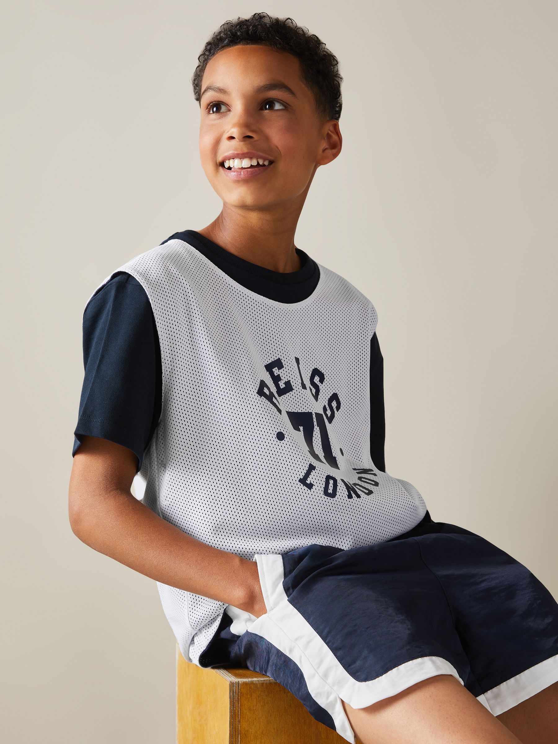 Junior Airtex Reversible Vest in Navy/Optic White - Image 5 of 6