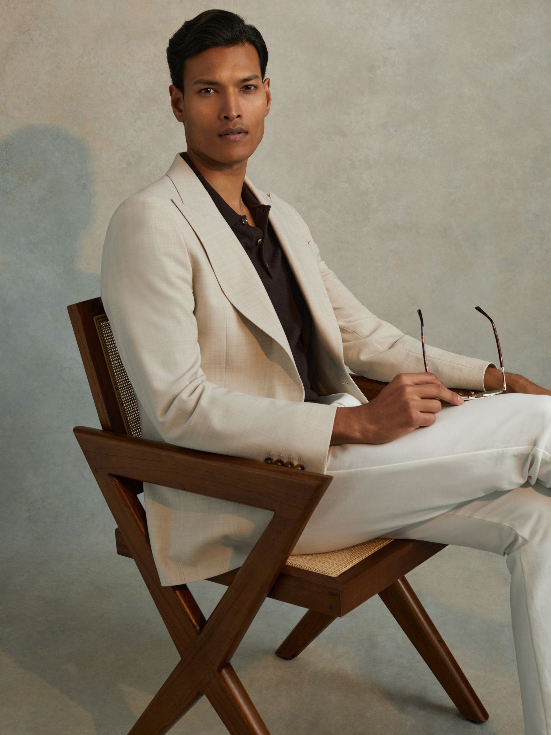 Slim Fit Single Breasted Blazer in Stone - Image 1 of 9