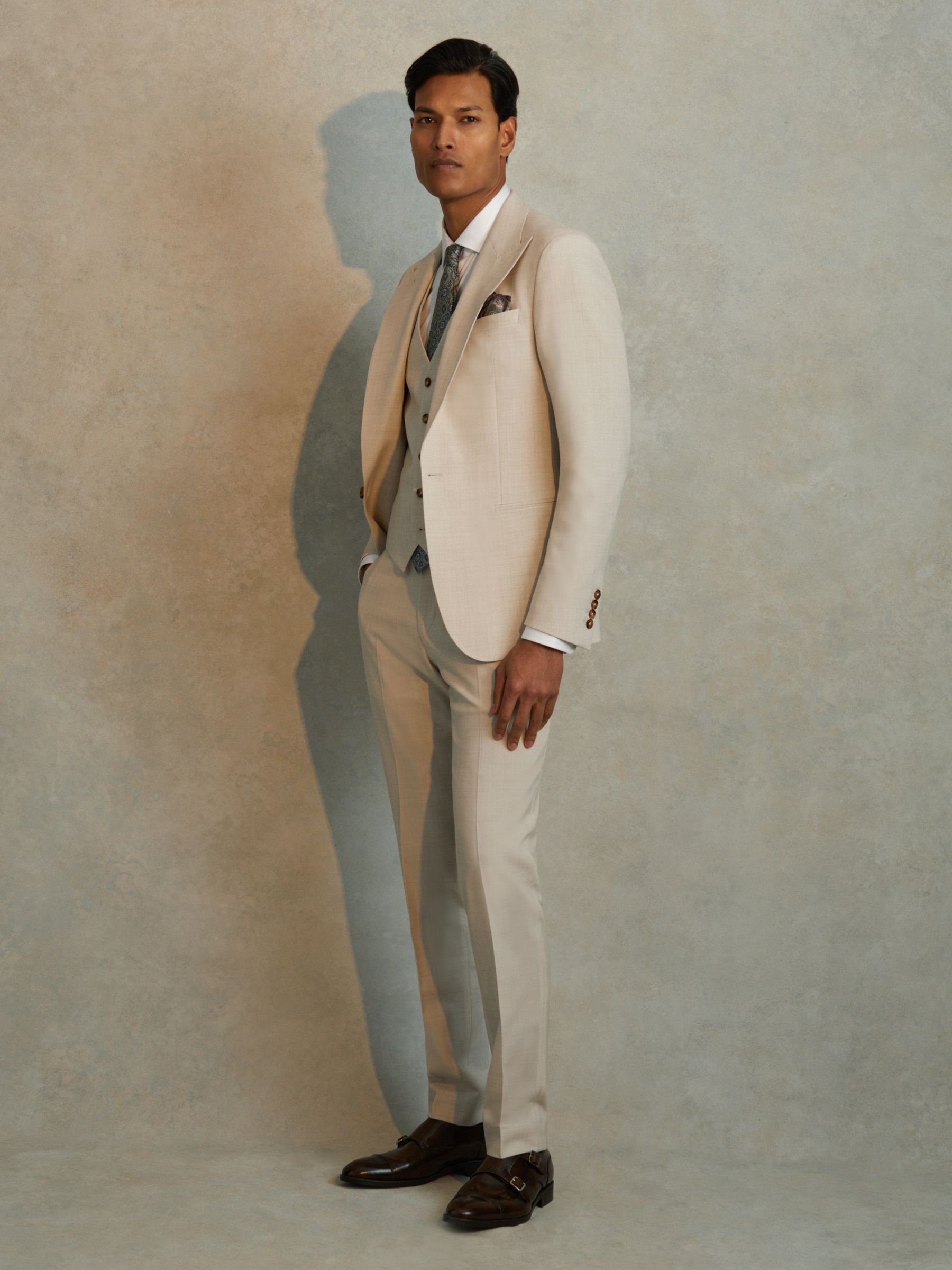 Slim Fit Single Breasted Blazer in Stone - Image 3 of 9