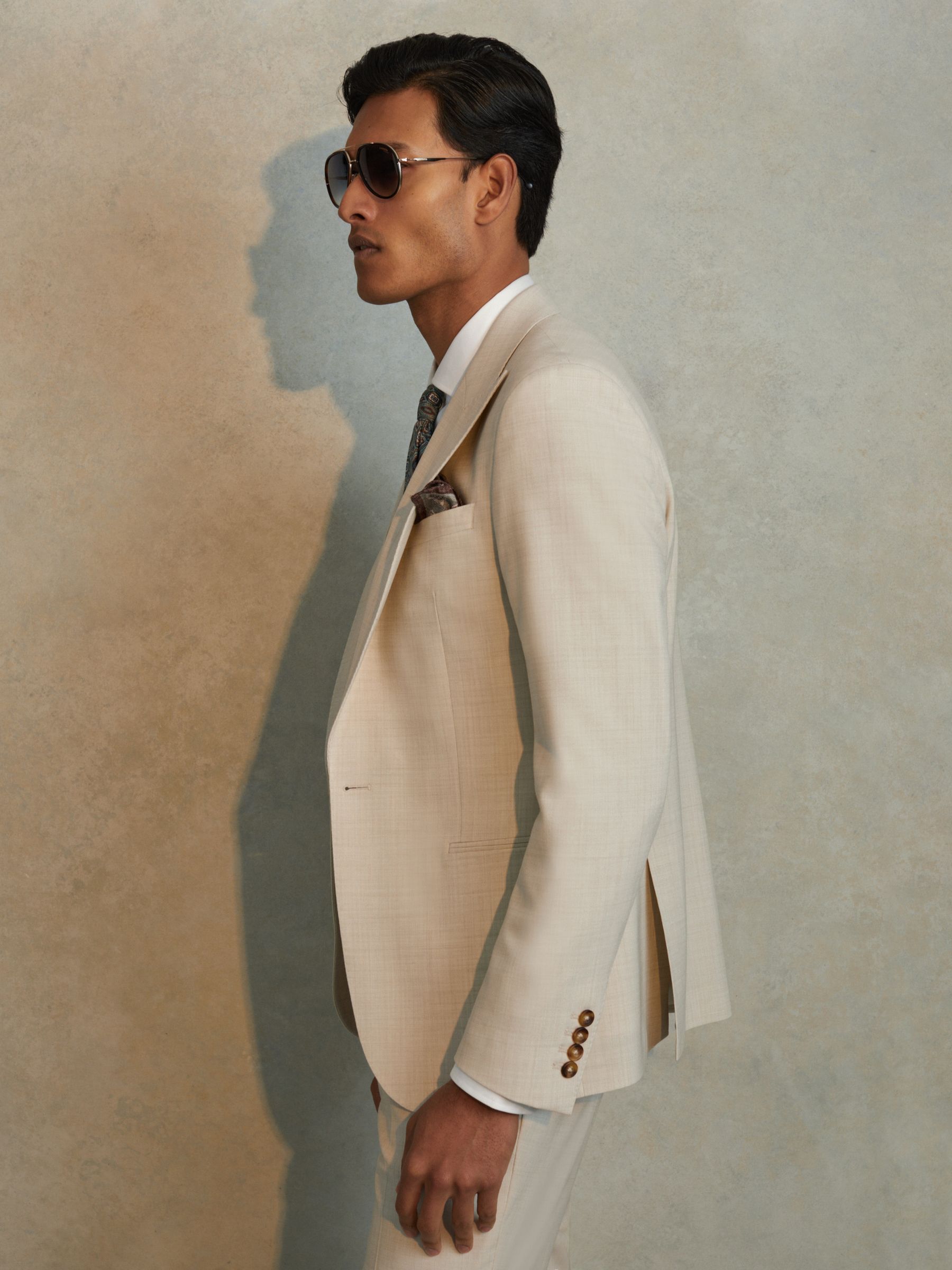 Slim Fit Single Breasted Blazer in Stone - Image 4 of 9