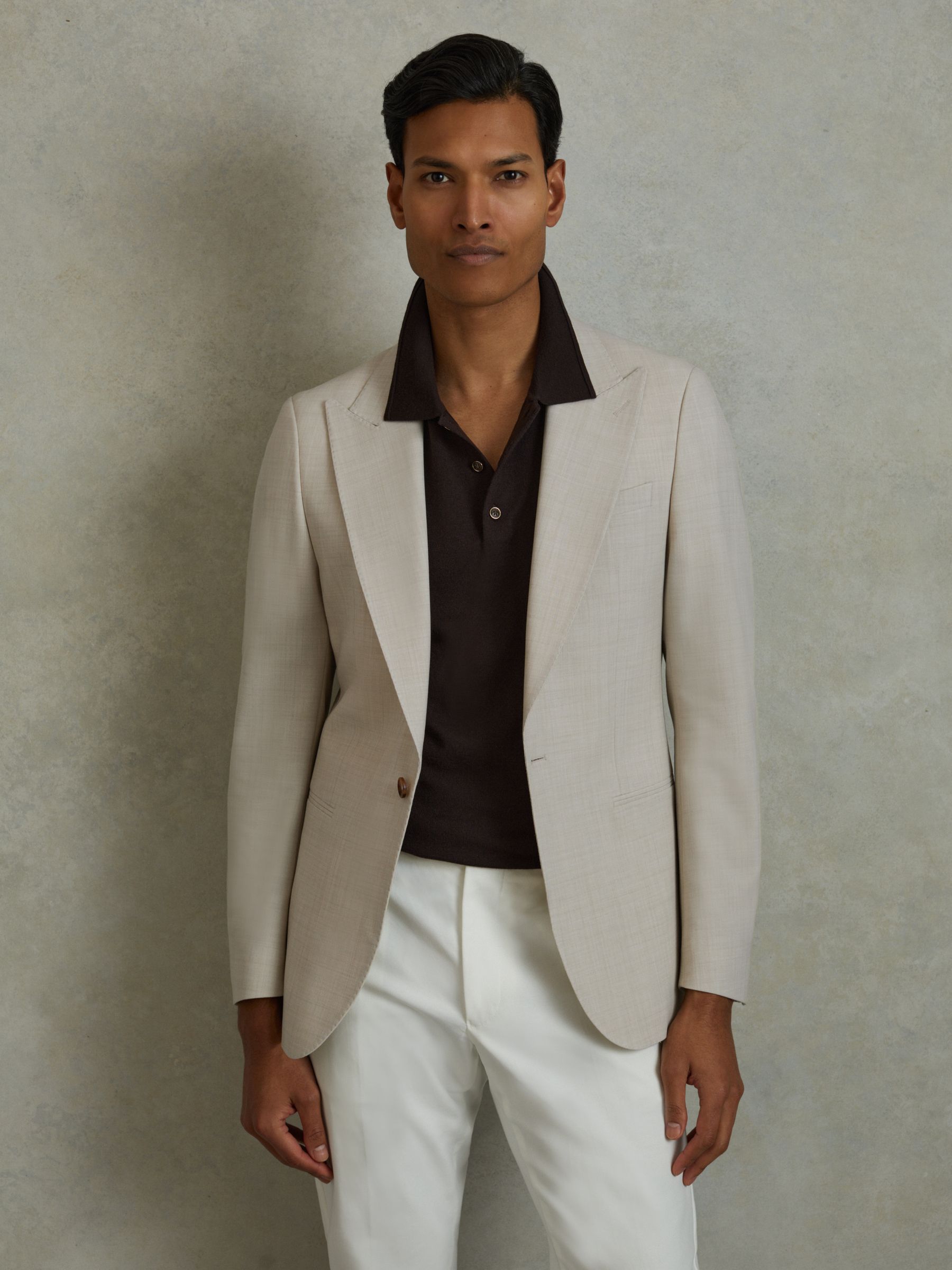 Slim Fit Single Breasted Blazer in Stone - Image 6 of 9