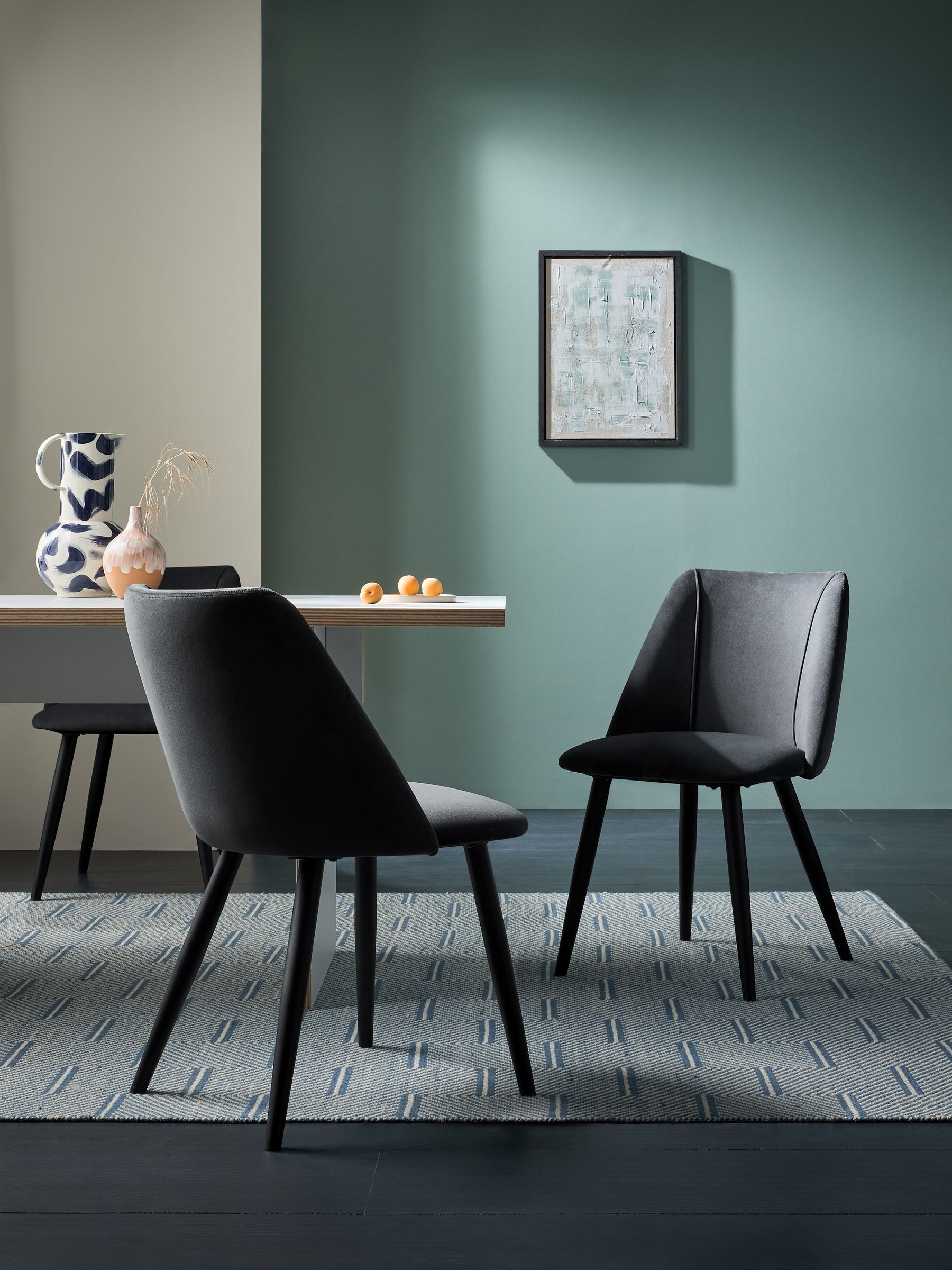 Set of 2 Lule Non Arm Non Arm Dining Chairs in Charcoal Black Velvet in Charcoal Black - Image 1 of 3