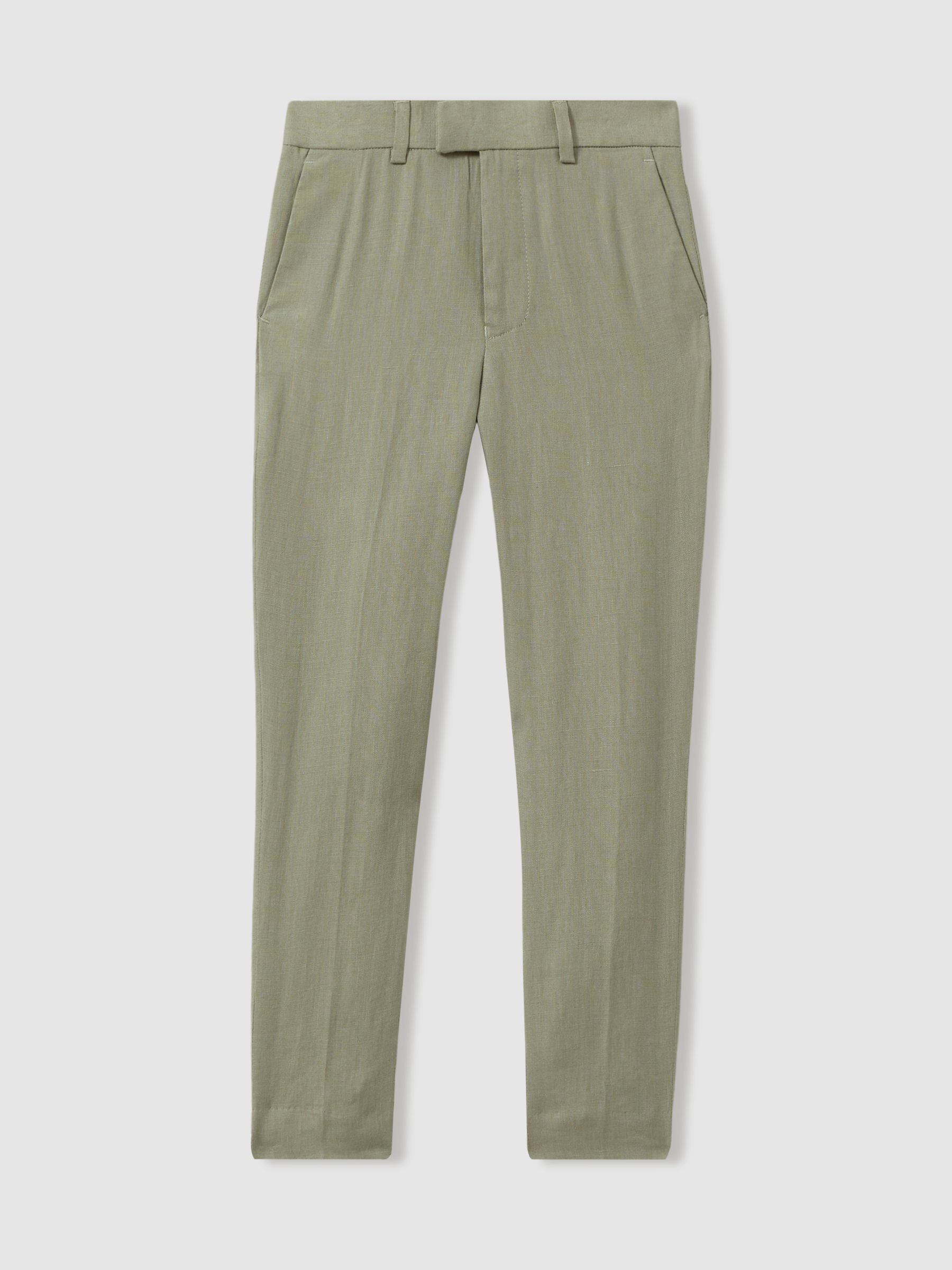 Junior Slim Fit Linen Adjustable Trousers in Apple - Image 1 of 3
