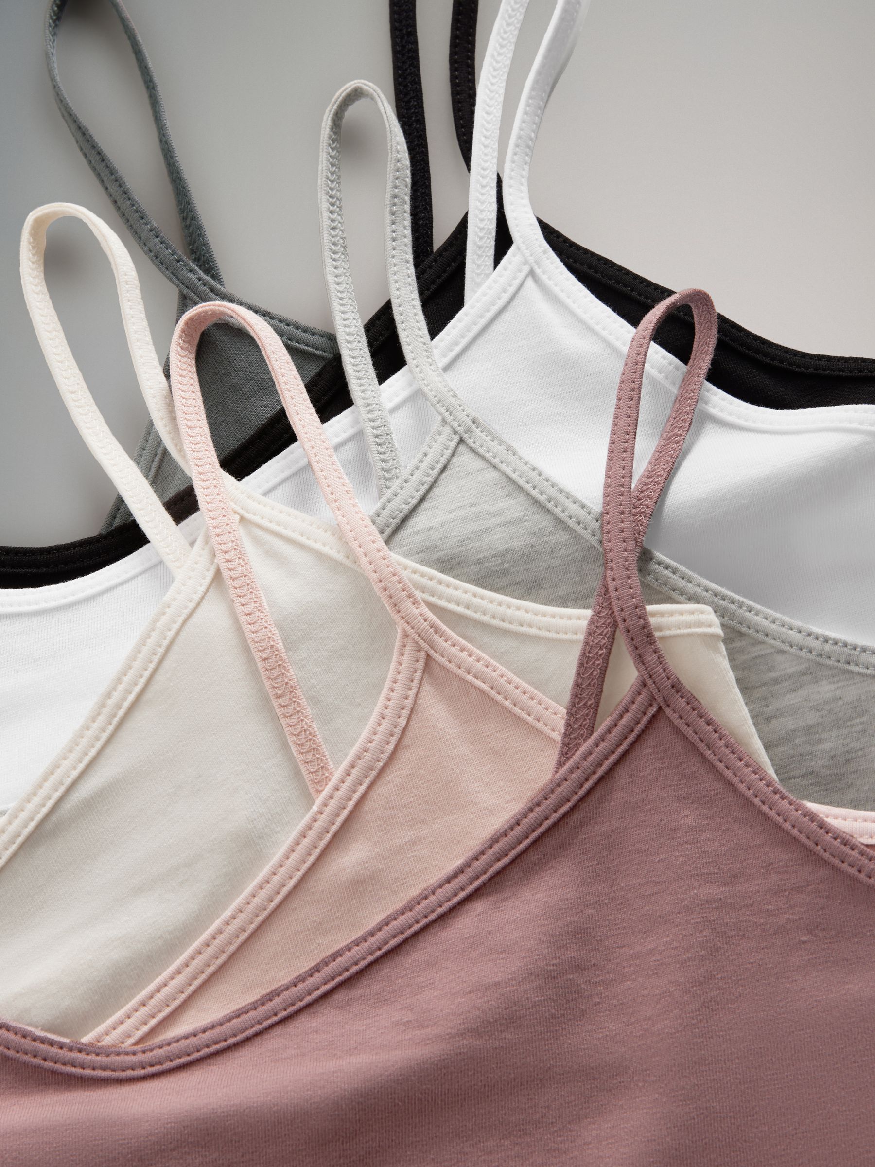 Black/Light Grey/Pink/Cream/Blue/White - 7 Pack Thin Strap Vest Tops - Image 5 of 6