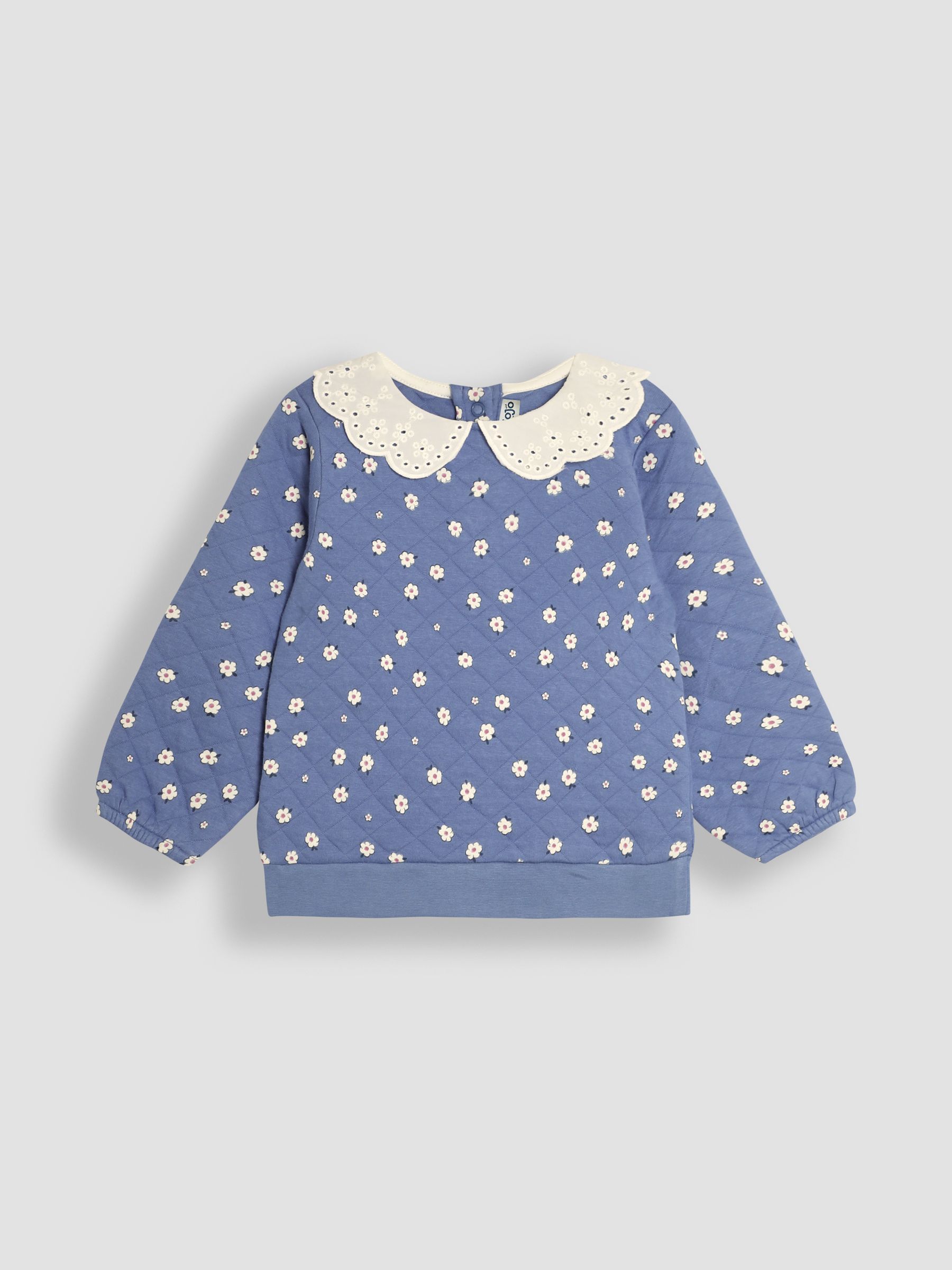 Cornflower Daisy Floral Broderie Collar Quilted Sweatshirt - Image 1 of 3