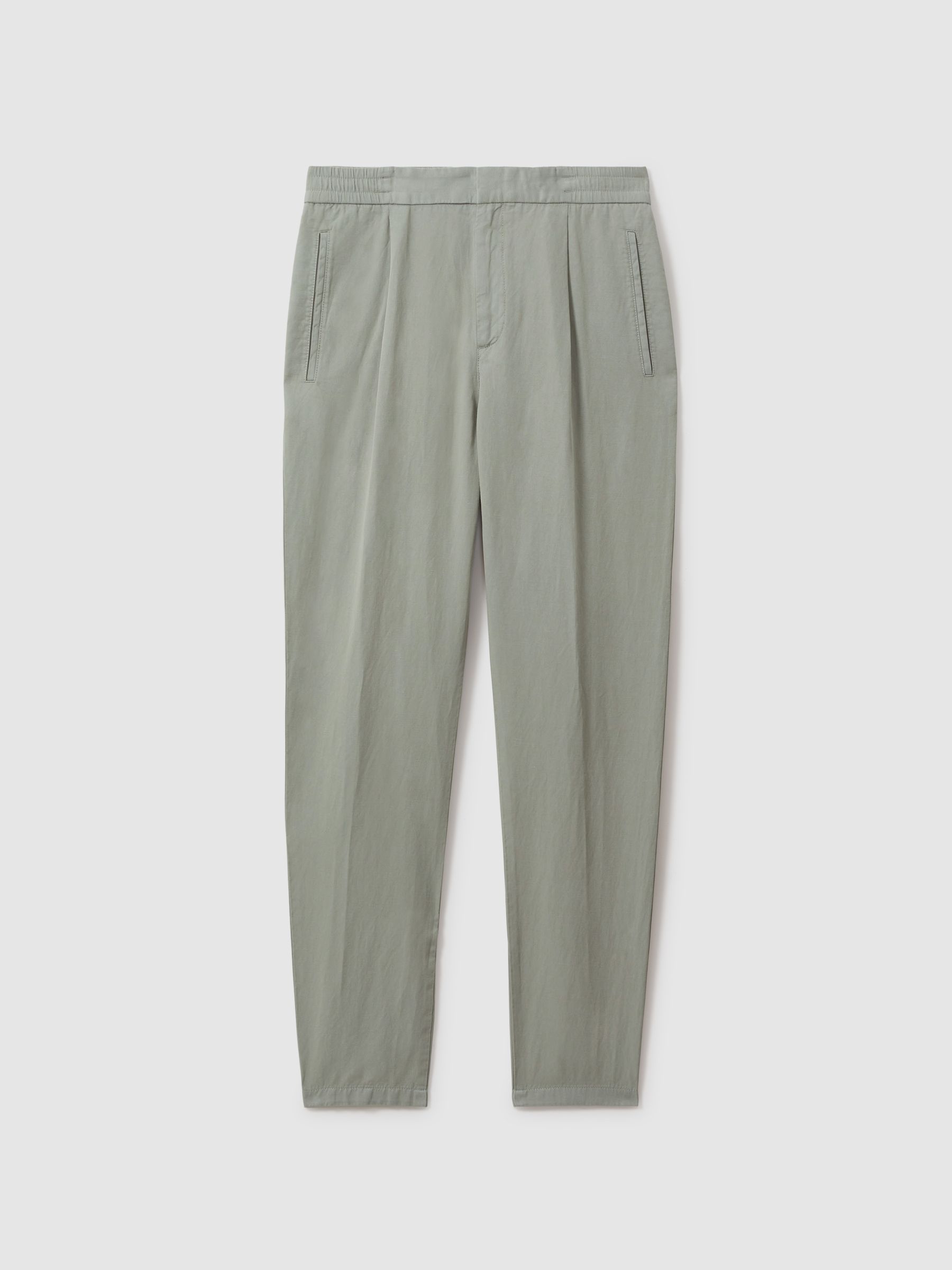 Relaxed Cotton/Linen Blend Elasticated Waist Trousers in Pistachio - Image 2 of 6