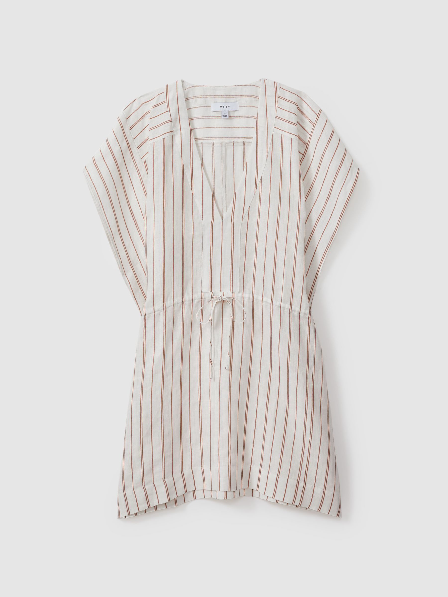 Linen-Cotton Striped Kaftan in Cream/Brown - Image 2 of 4