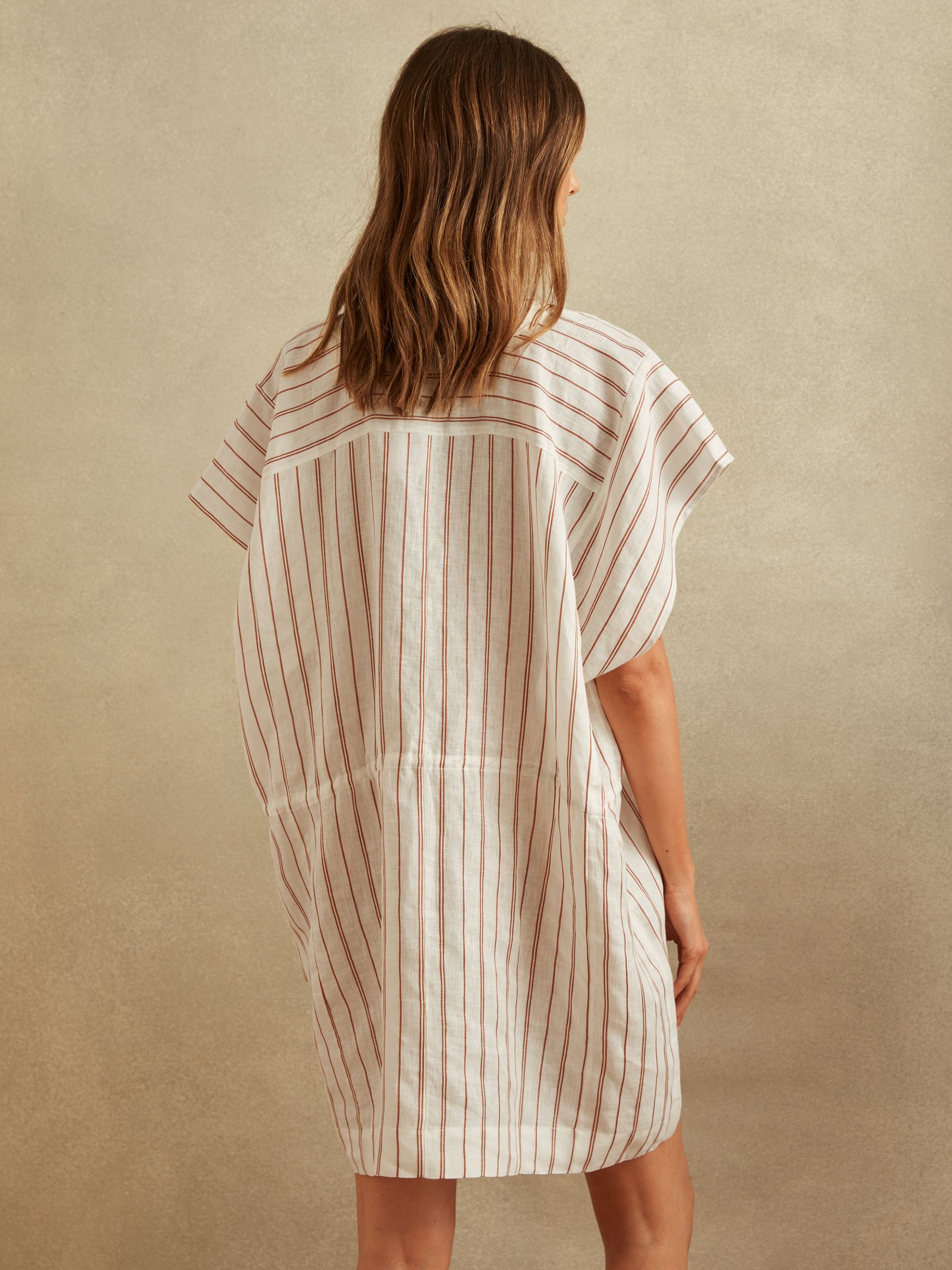 Linen-Cotton Striped Kaftan in Cream/Brown - Image 3 of 4