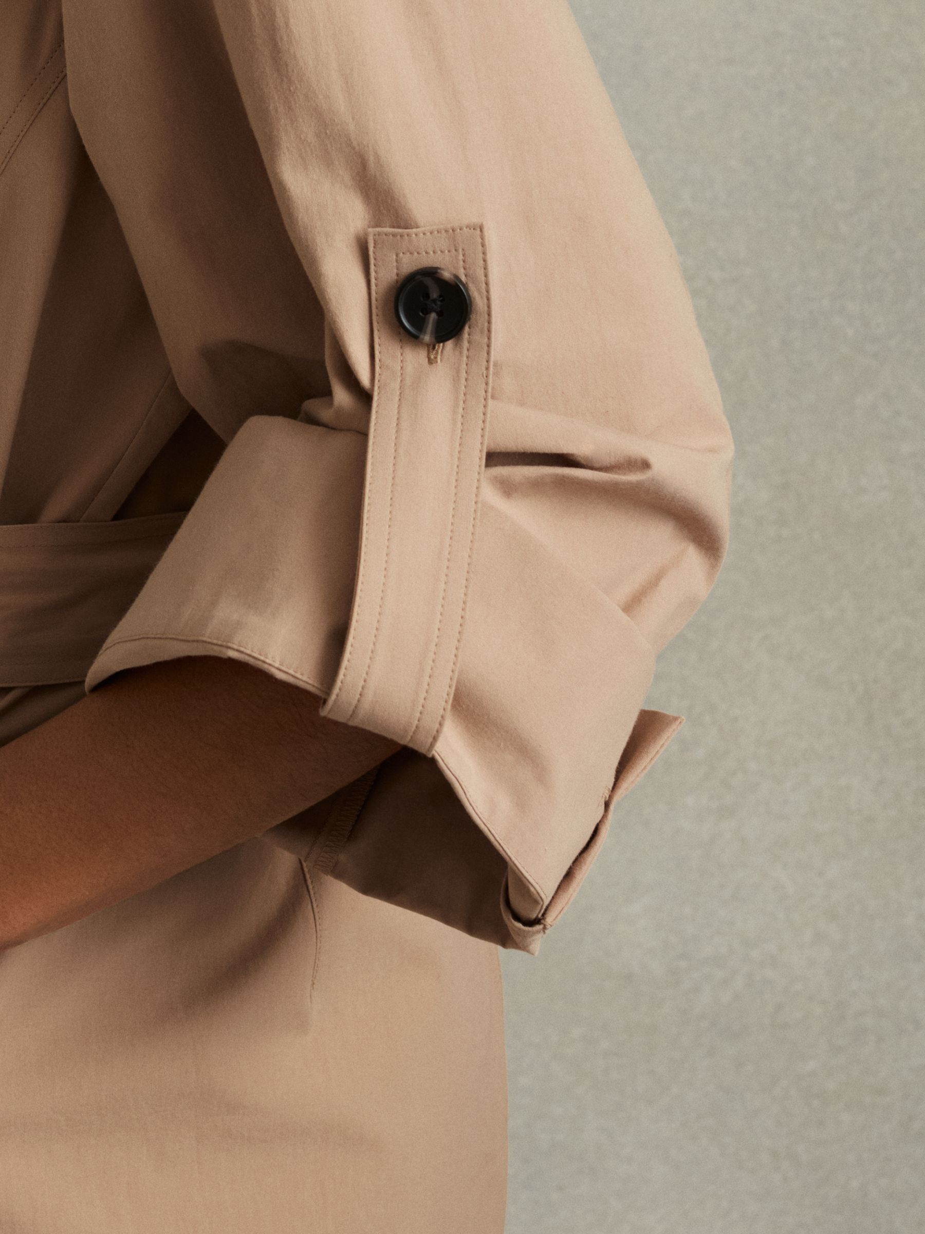 Cotton Blend Collared Cowl Neck Mini Dress in Stone - Image 3 of 5